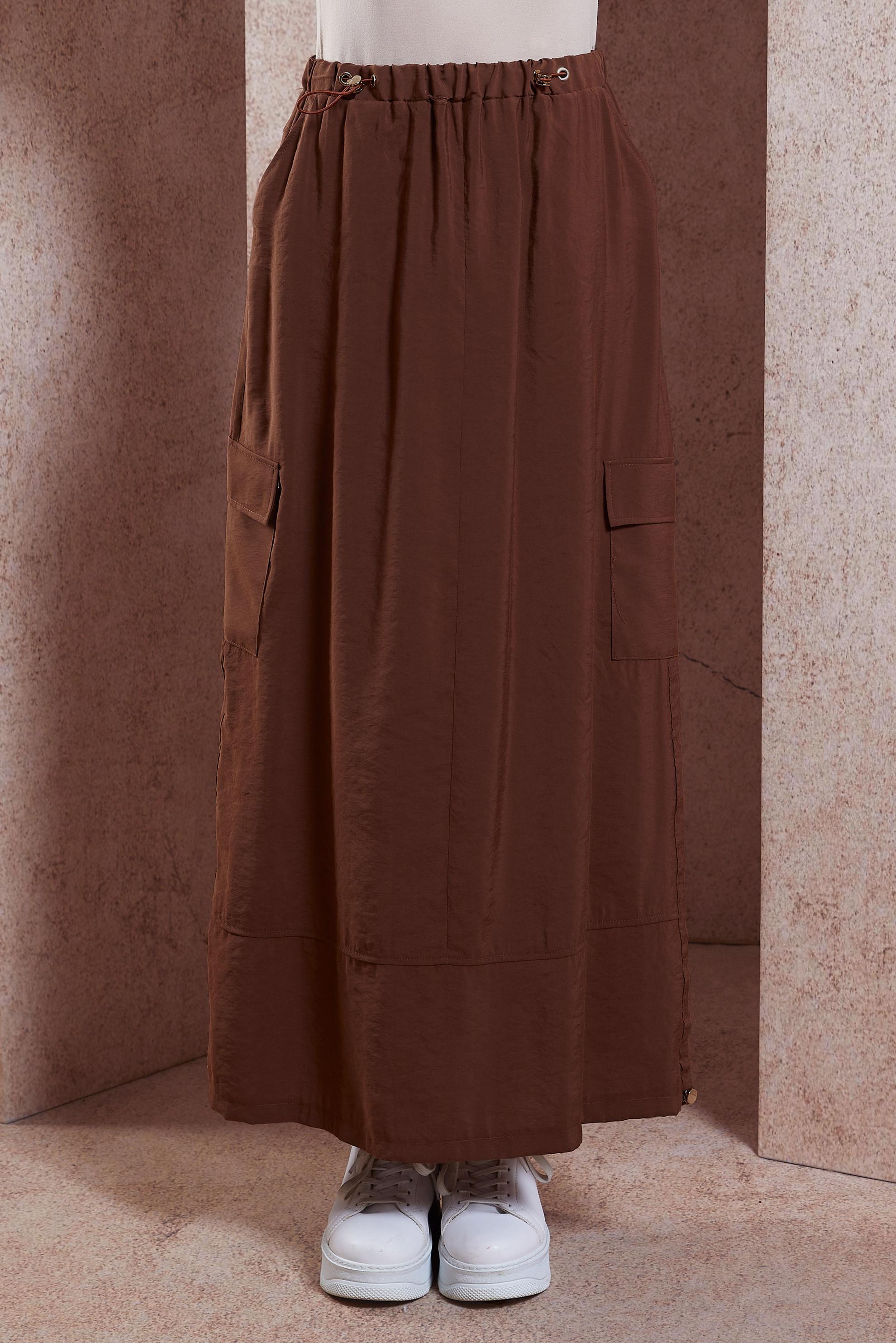 Tesettür giyim KAHVE KARGO CEPLİ ETEK 60557