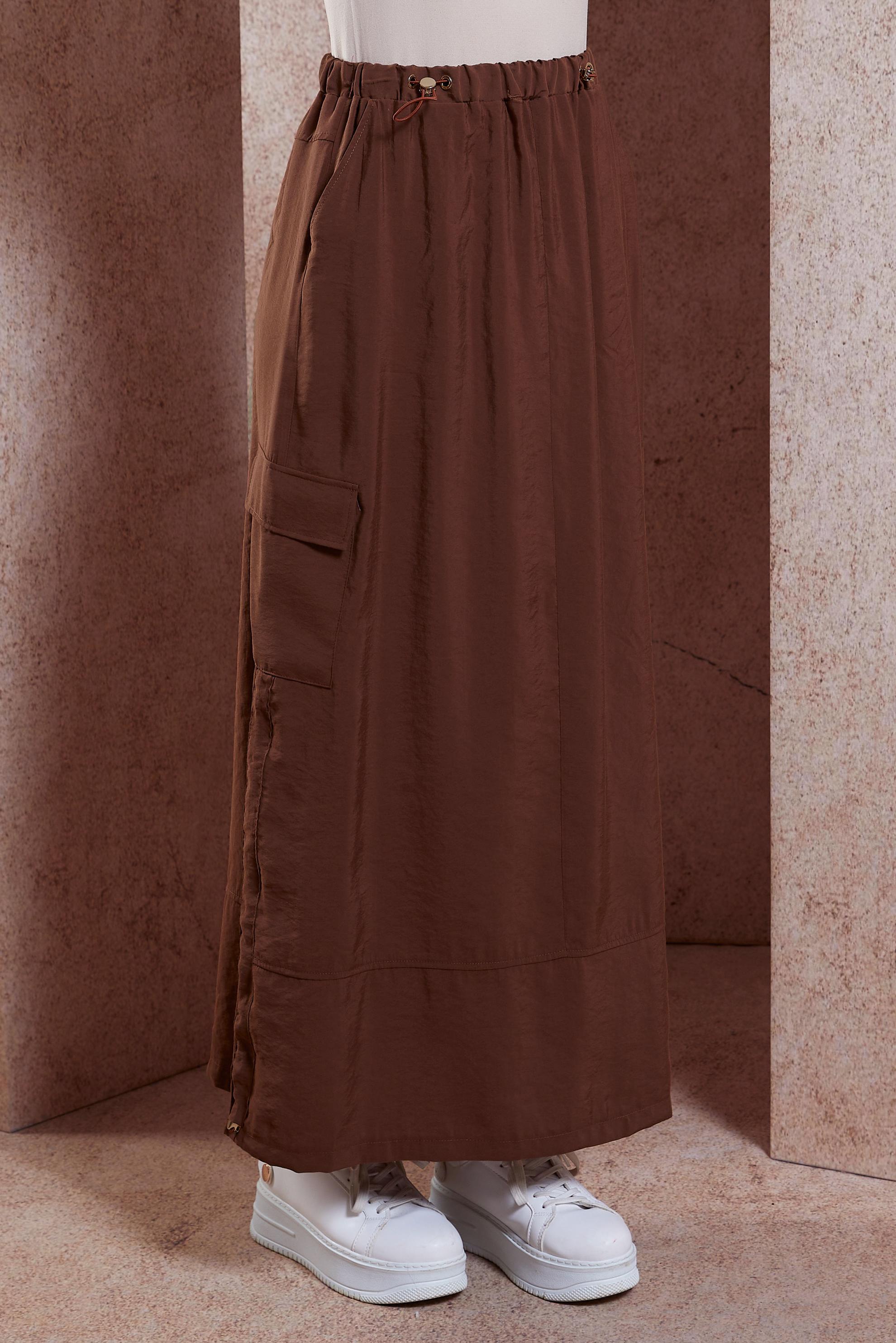 Tesettür giyim KAHVE KARGO CEPLİ ETEK 60557