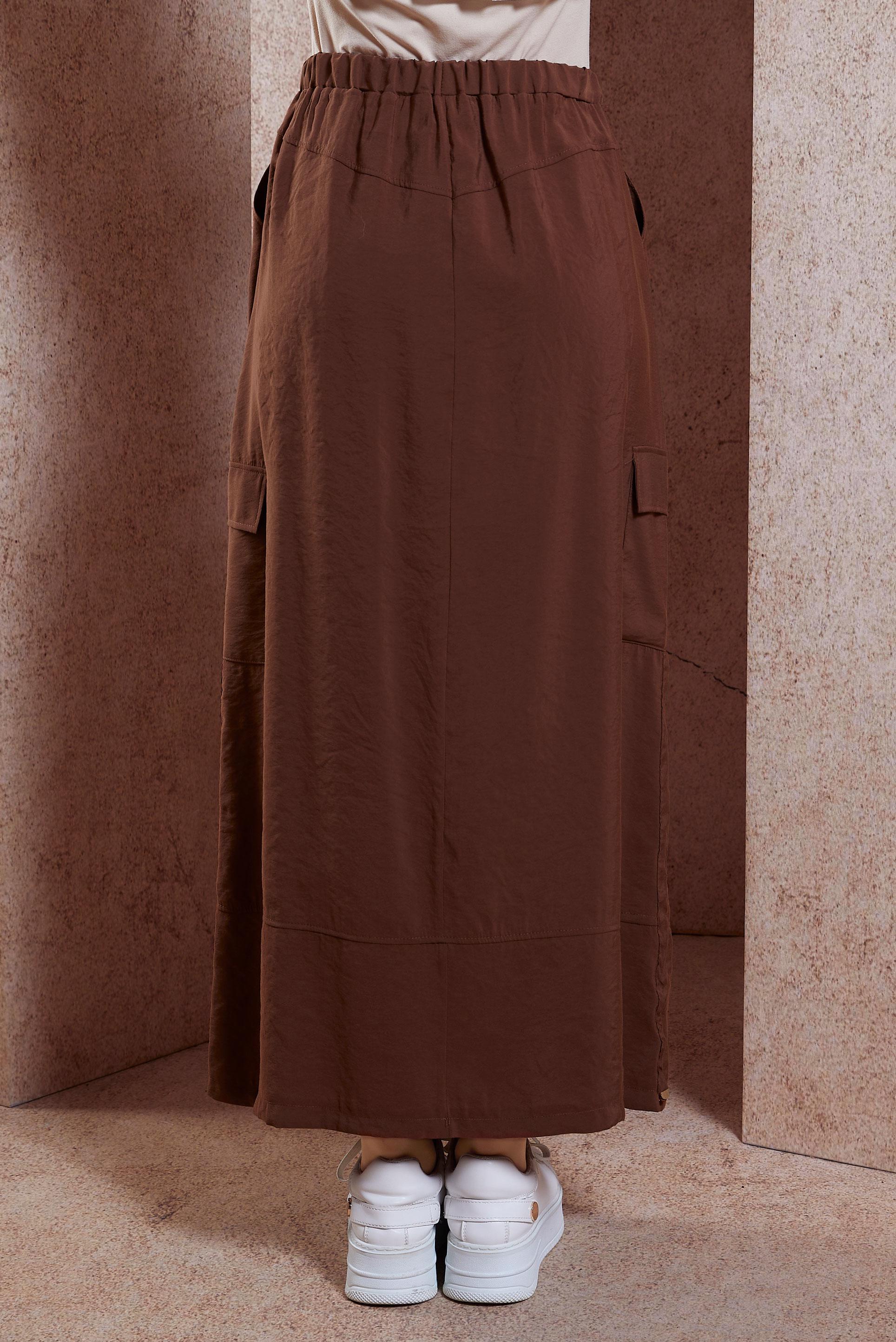 Tesettür giyim KAHVE KARGO CEPLİ ETEK 60557