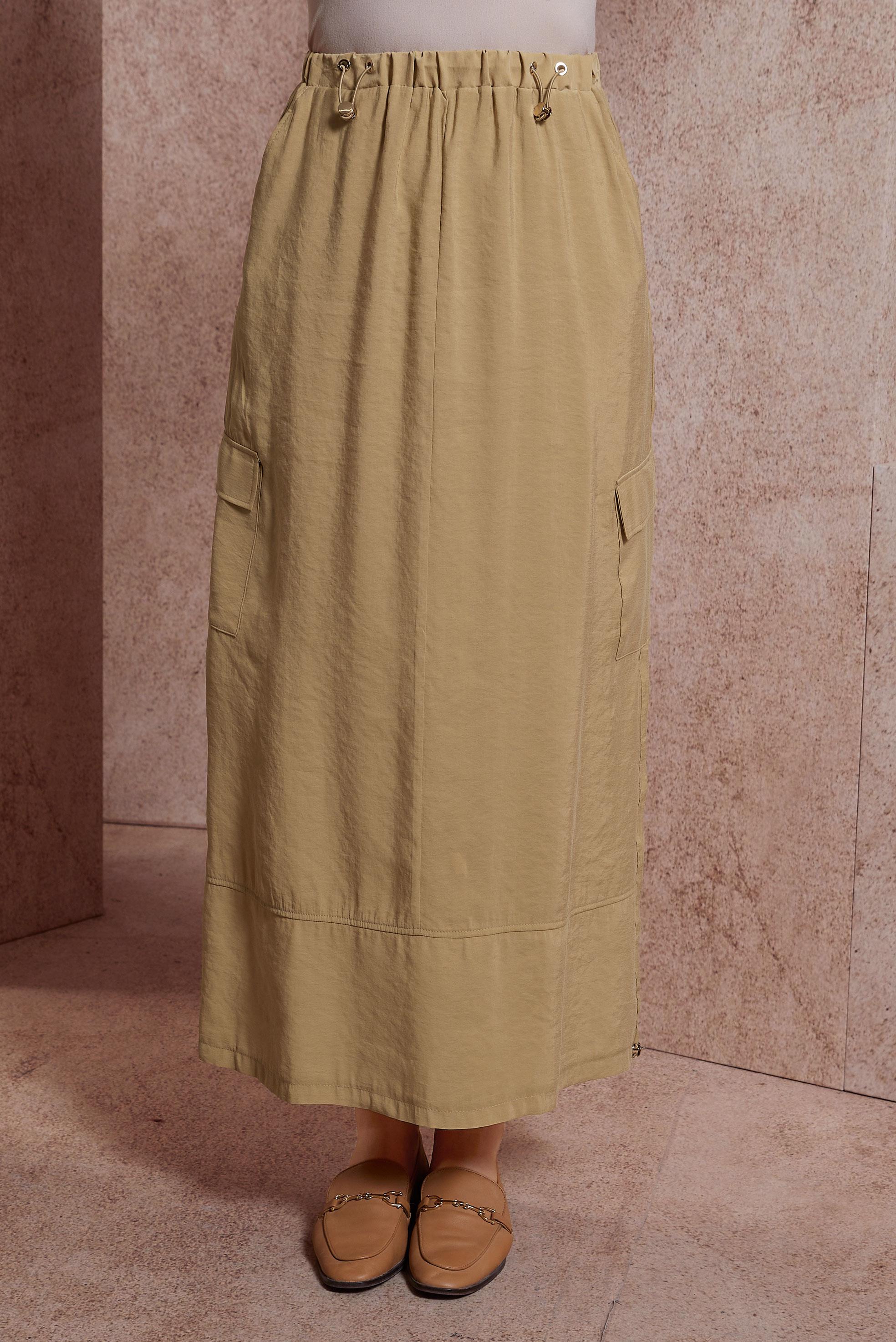 Tesettür giyim KAHVE KARGO CEPLİ ETEK 60557