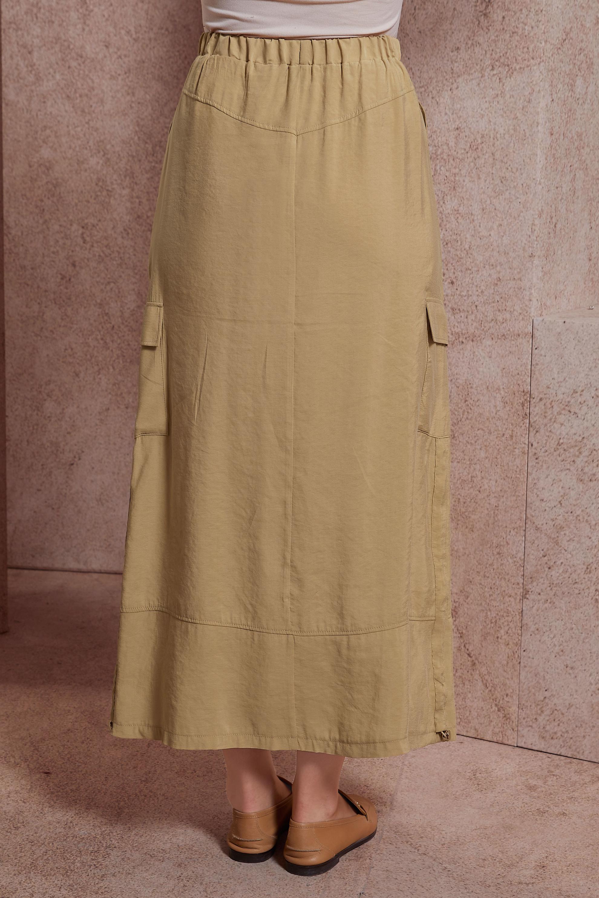 Tesettür giyim KAHVE KARGO CEPLİ ETEK 60557