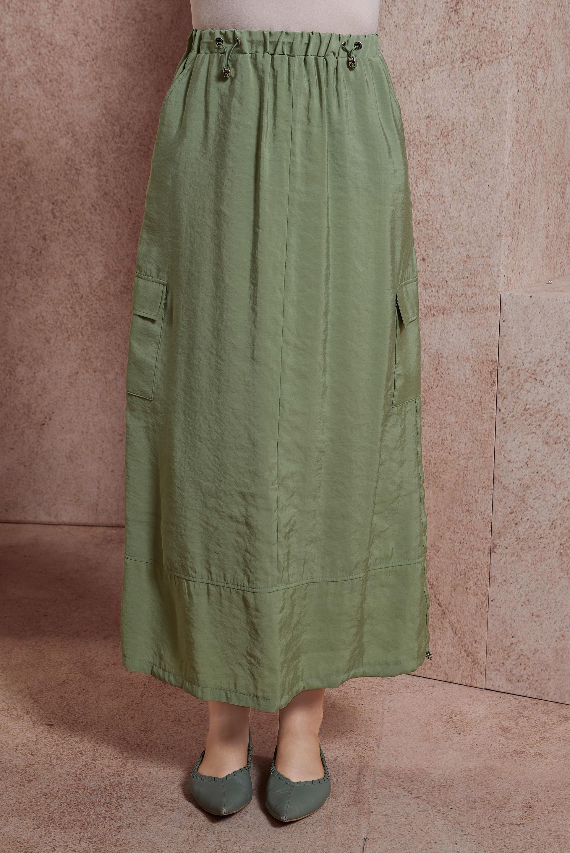 Tesettür giyim YEŞİL KARGO CEPLİ ETEK 60557