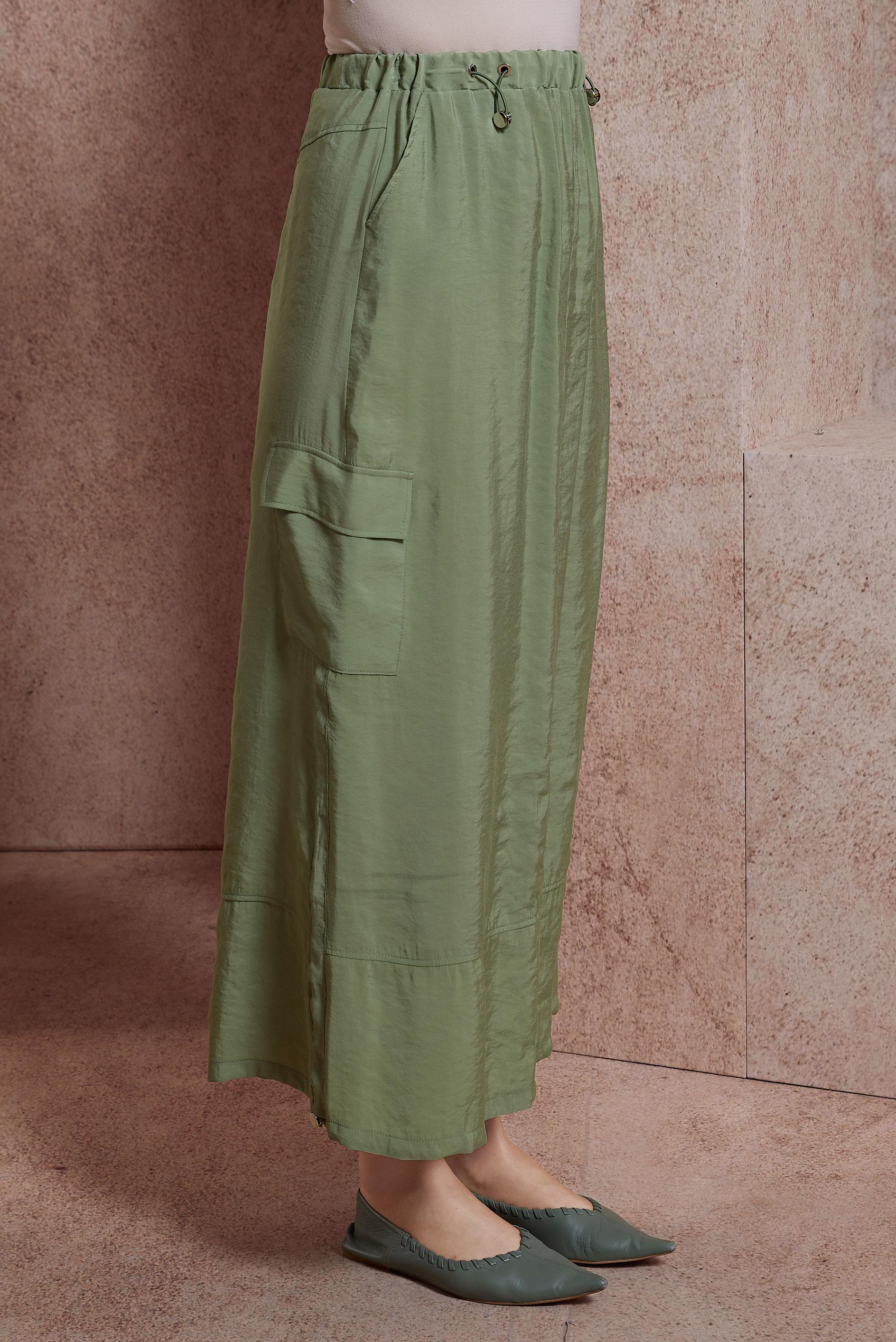 Tesettür giyim YEŞİL KARGO CEPLİ ETEK 60557