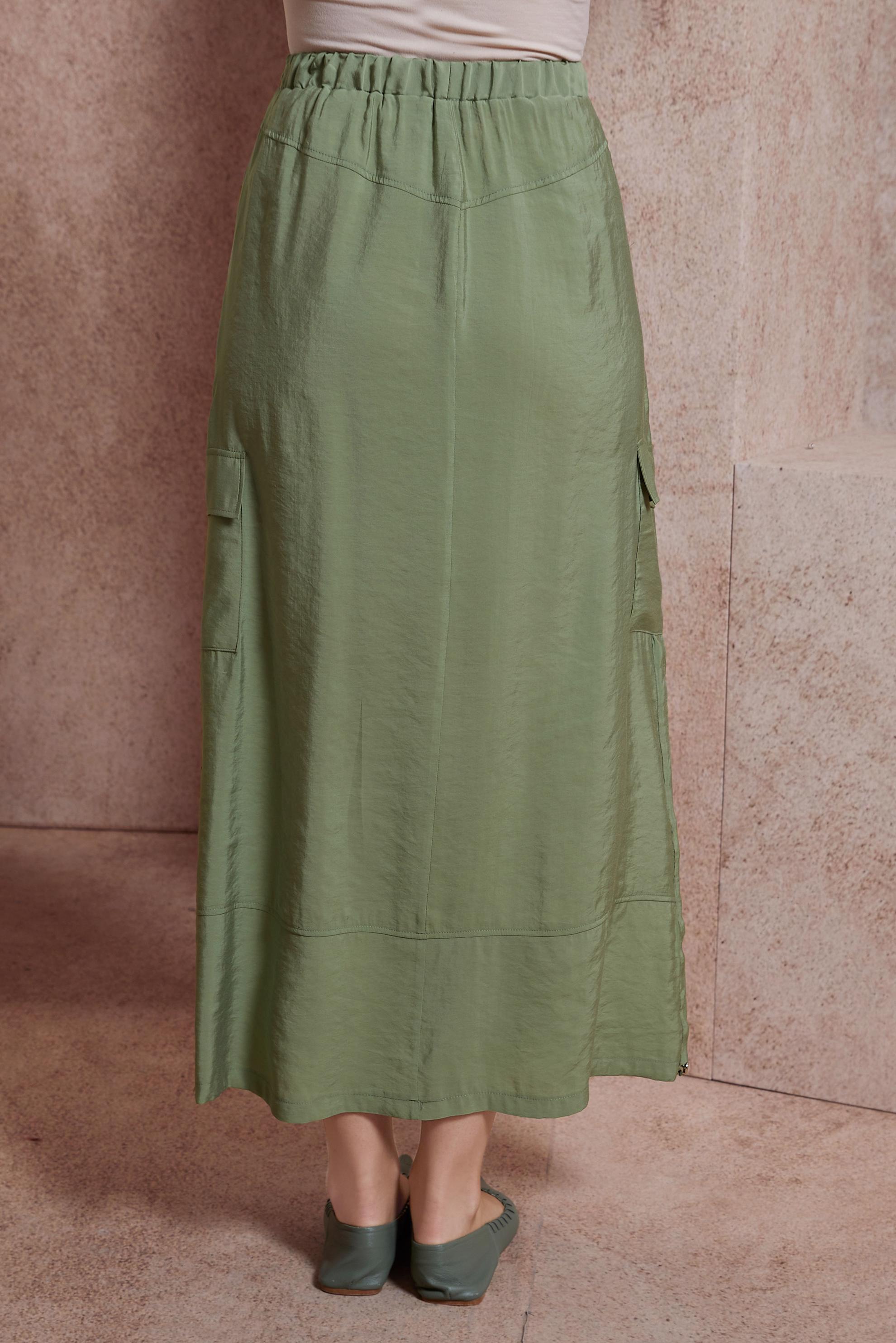 Tesettür giyim YEŞİL KARGO CEPLİ ETEK 60557