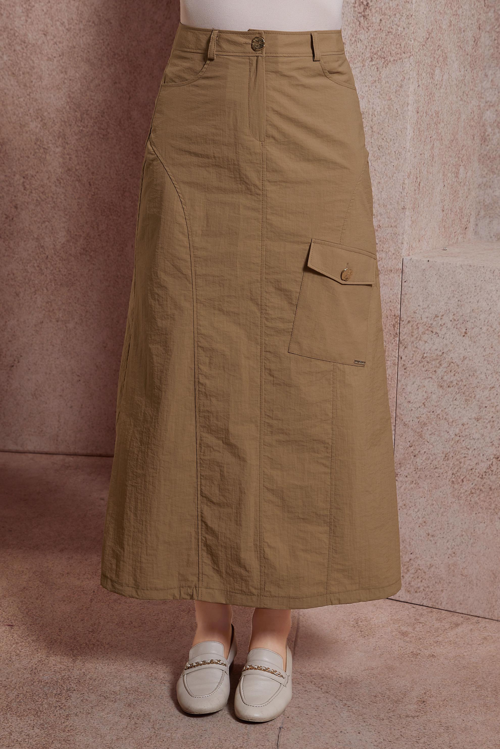 Tesettür giyim KAHVE PARAŞÜT KUMAŞ ETEK 60560