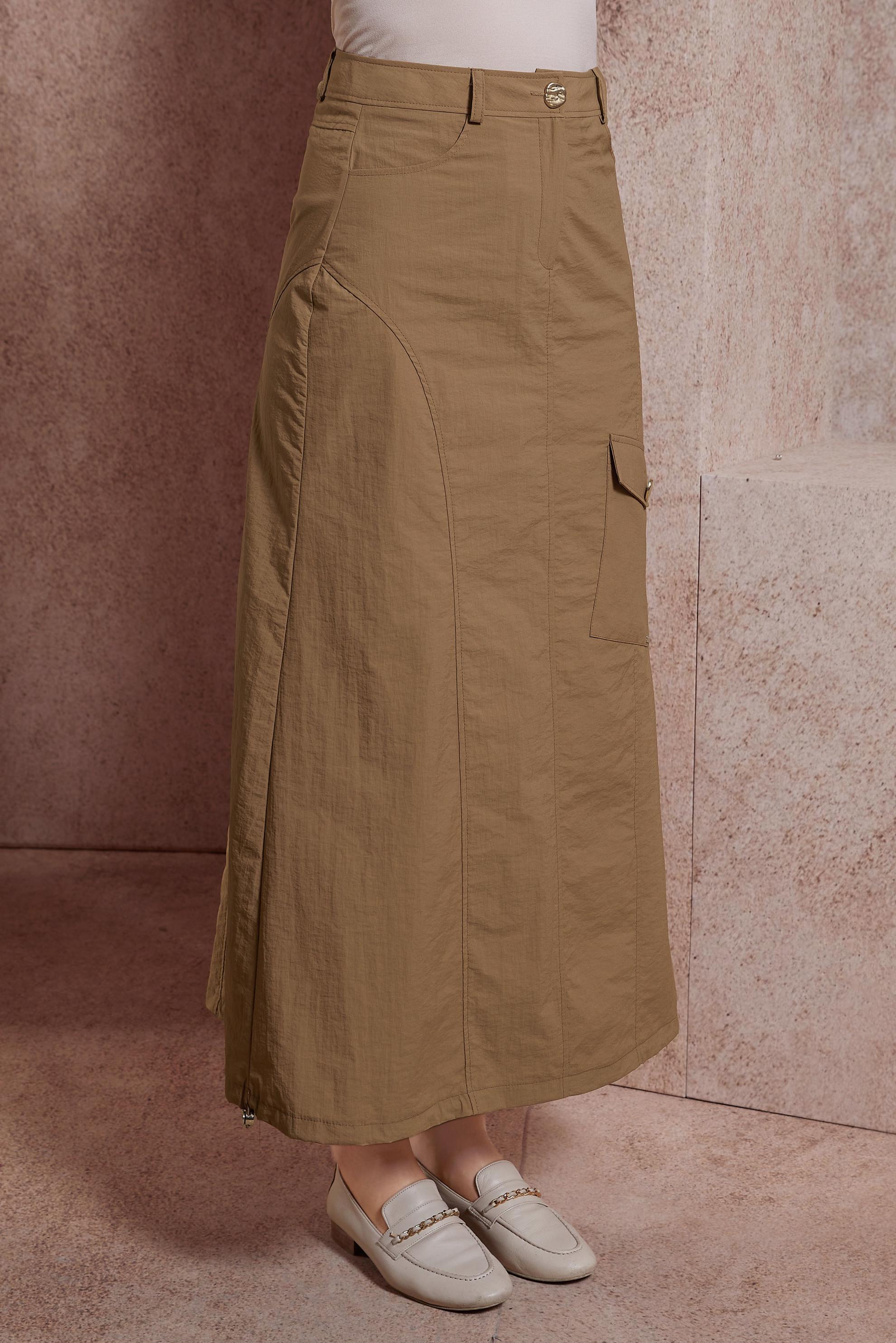 Tesettür giyim KAHVE PARAŞÜT KUMAŞ ETEK 60560