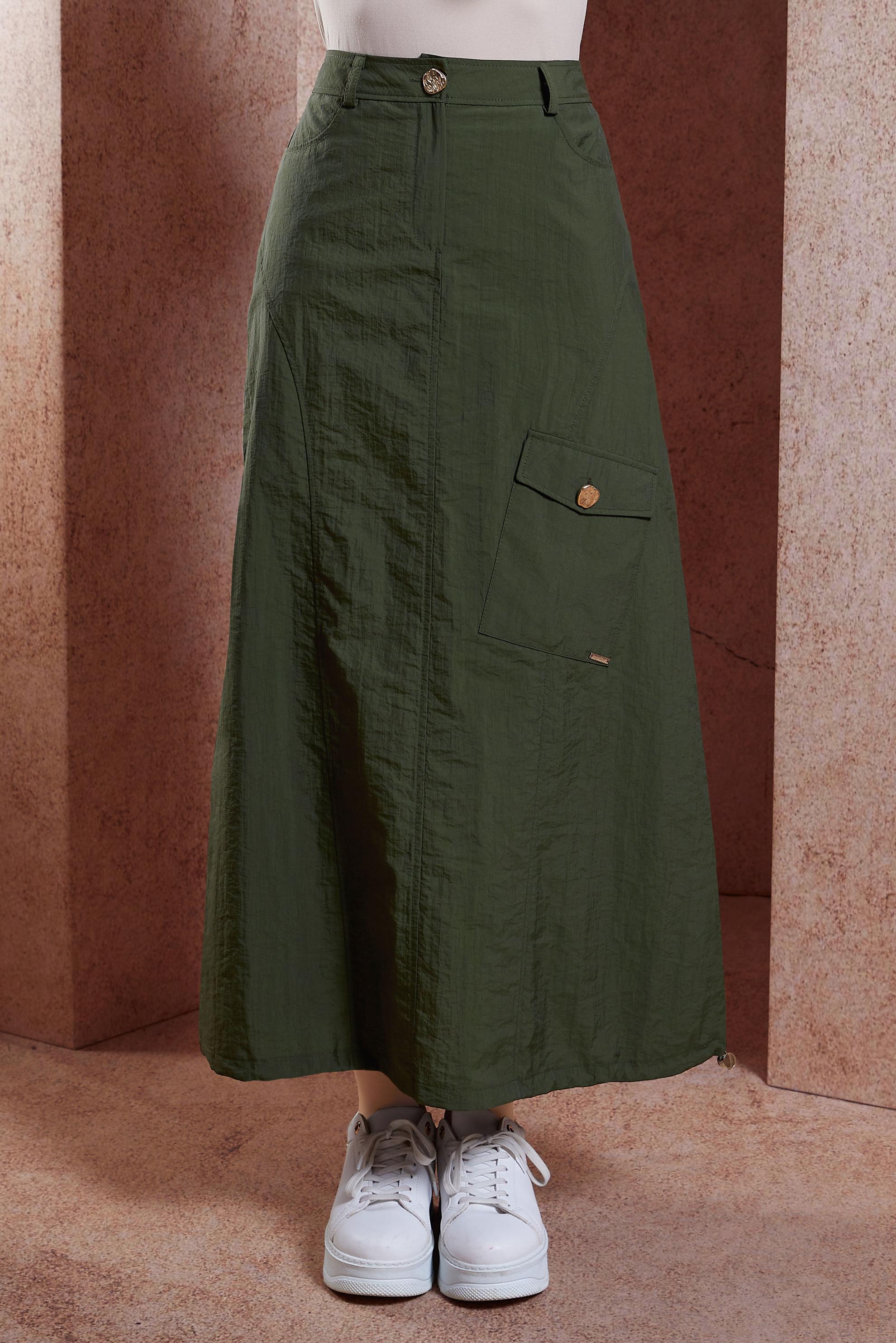 Tesettür giyim HAKİ PARAŞÜT KUMAŞ ETEK 60560