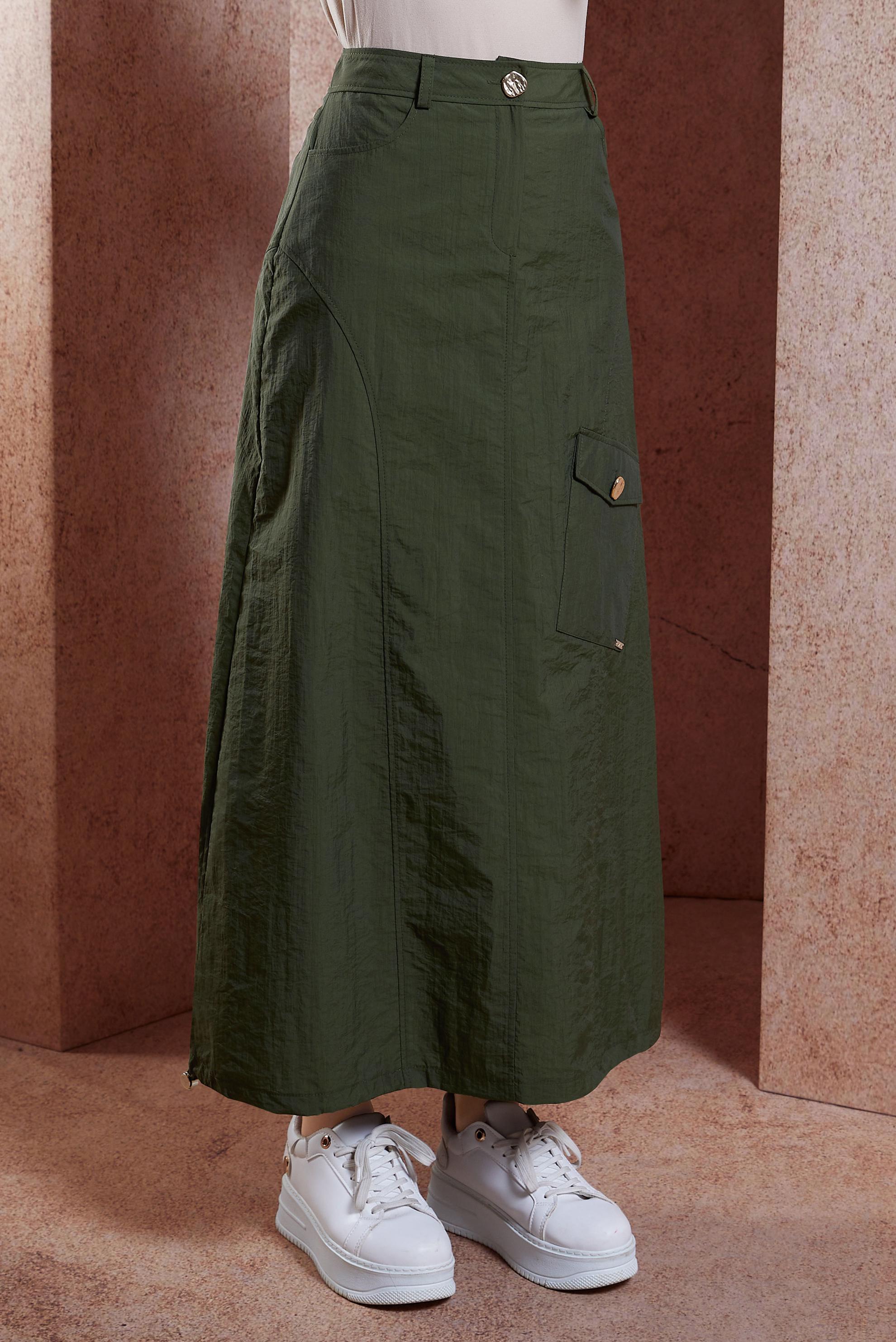 Tesettür giyim HAKİ PARAŞÜT KUMAŞ ETEK 60560