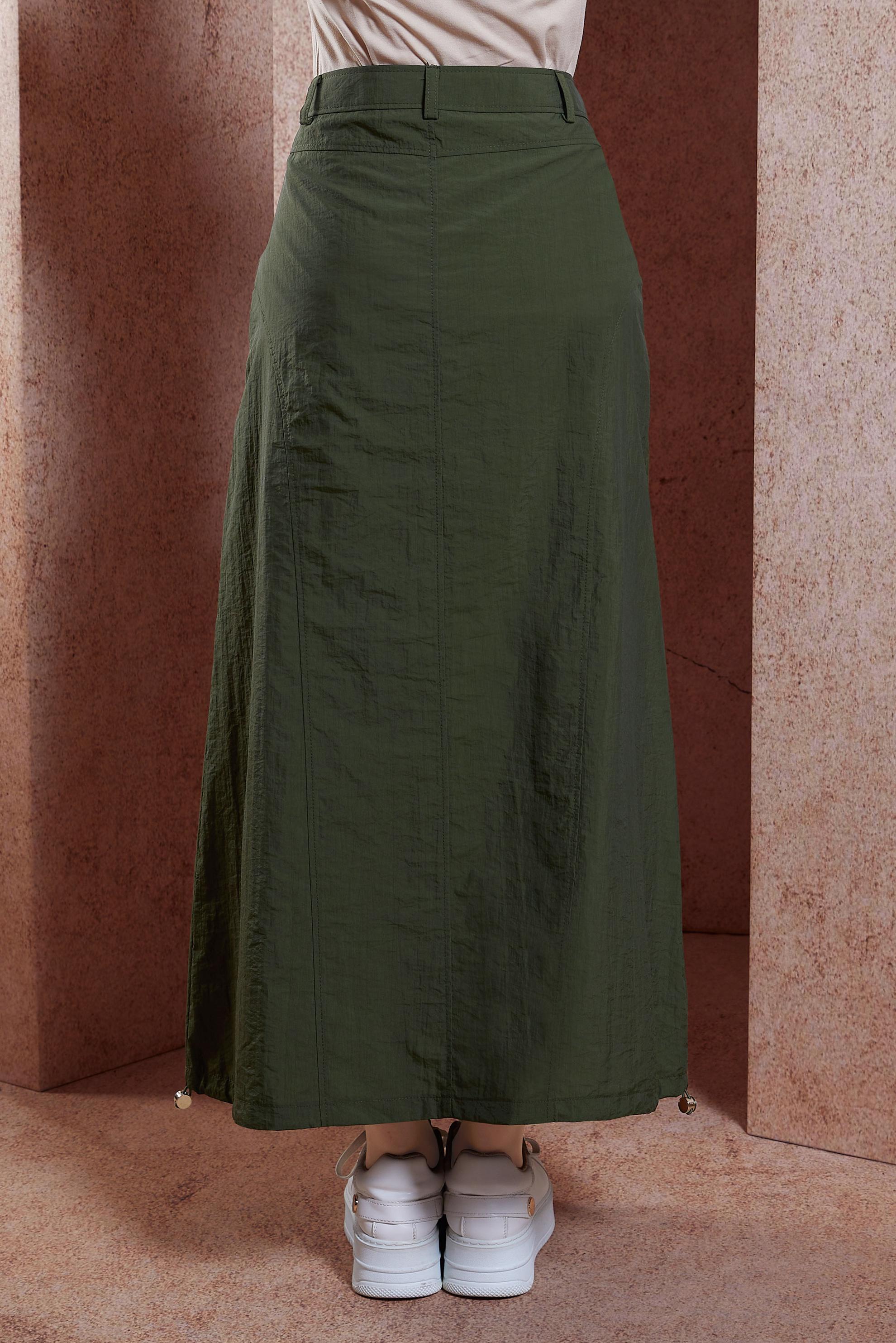 Tesettür giyim HAKİ PARAŞÜT KUMAŞ ETEK 60560