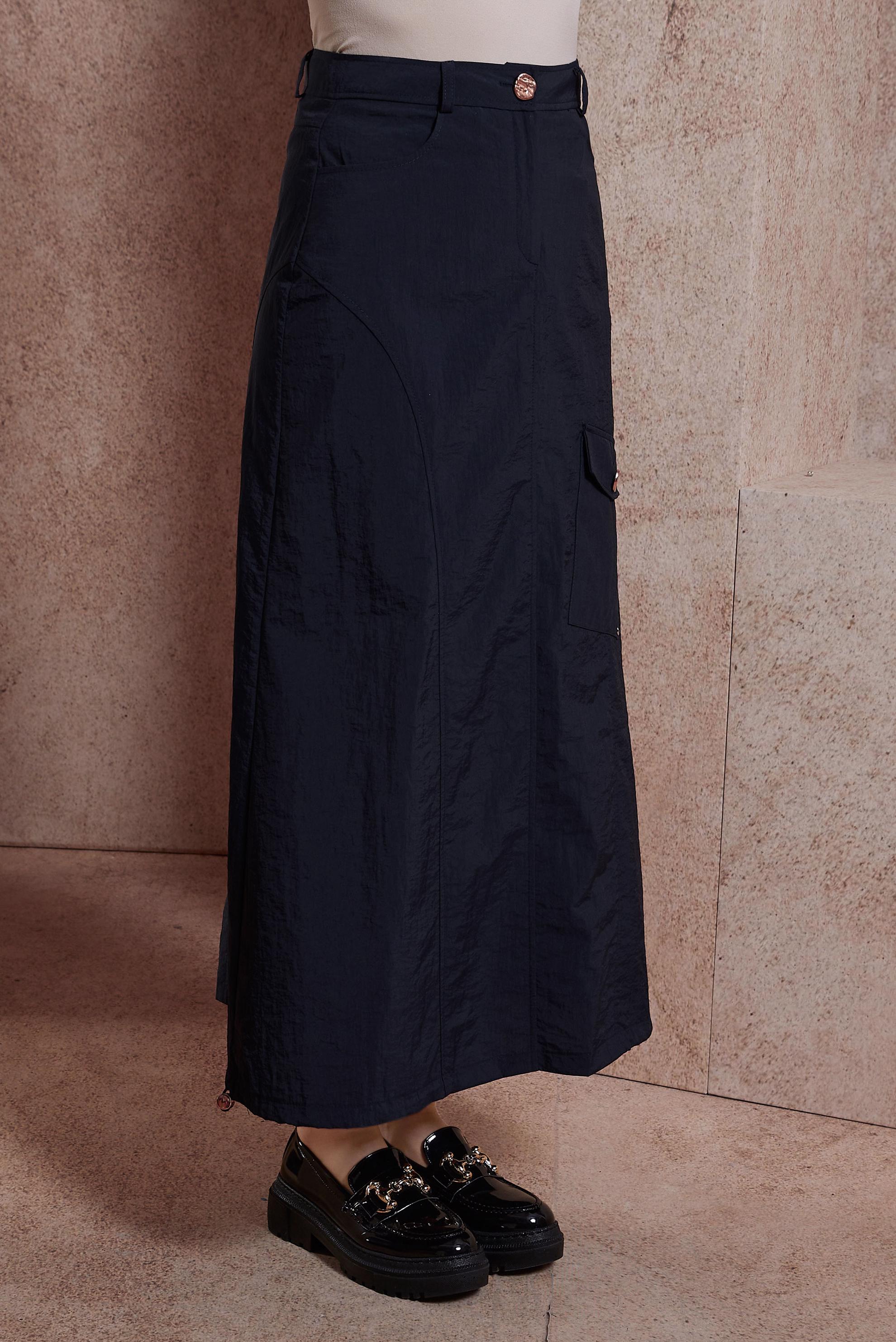 Tesettür giyim LACİVERT PARAŞÜT KUMAŞ ETEK 60560