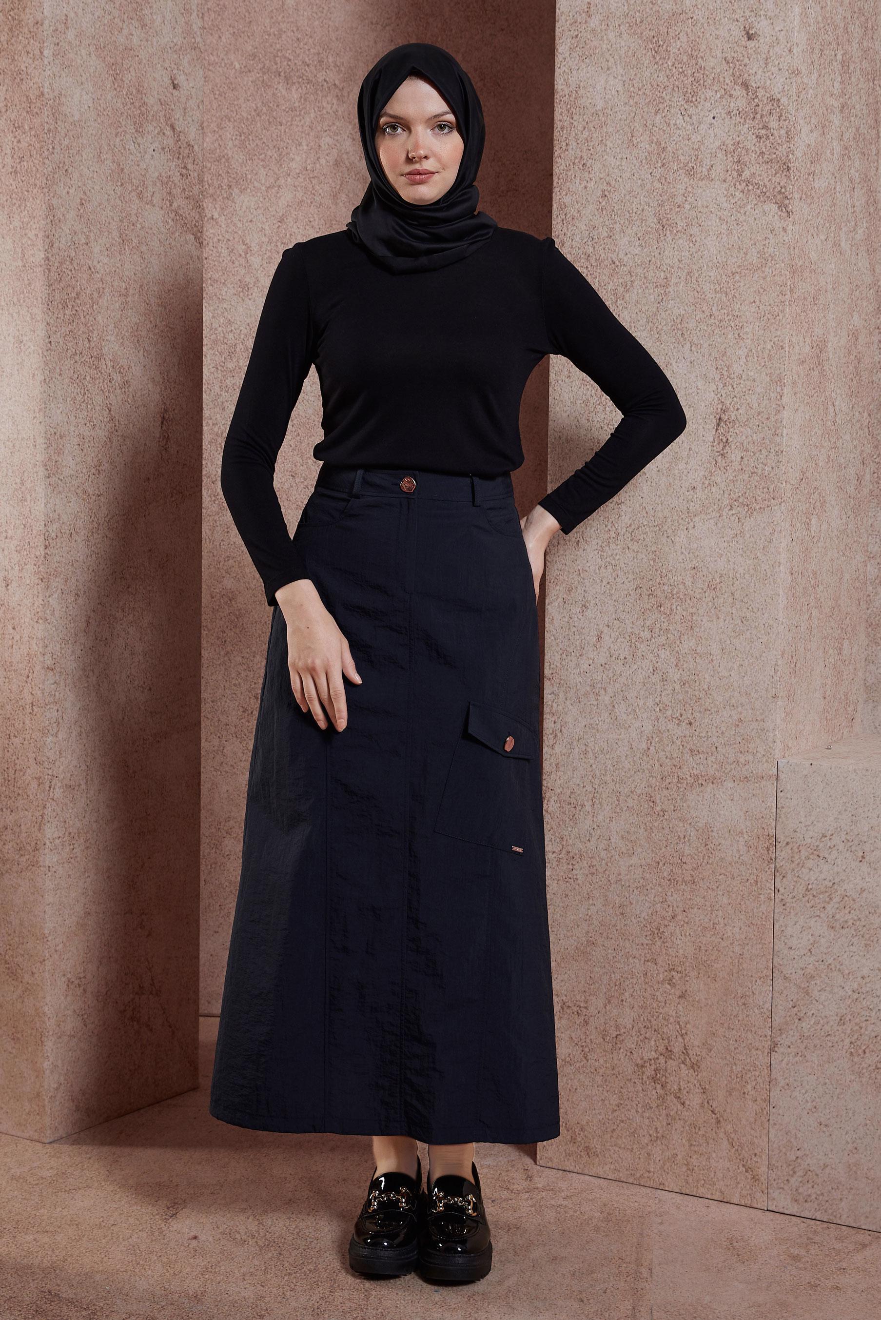 Tesettür giyim LACİVERT PARAŞÜT KUMAŞ ETEK 60560