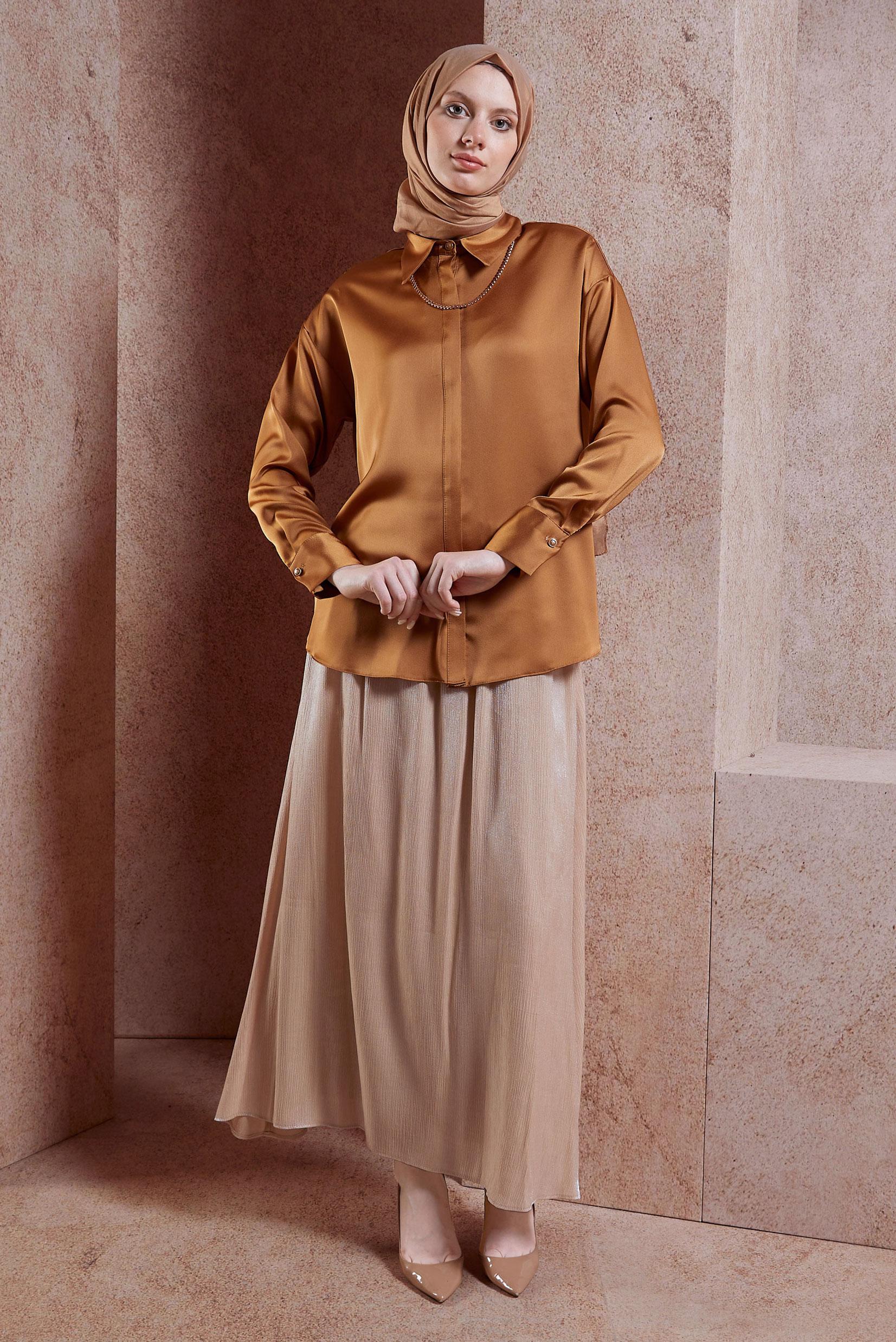 Tesettür giyim ALTIN KEMERLİ BÜRÜMCÜK ETEK 60564