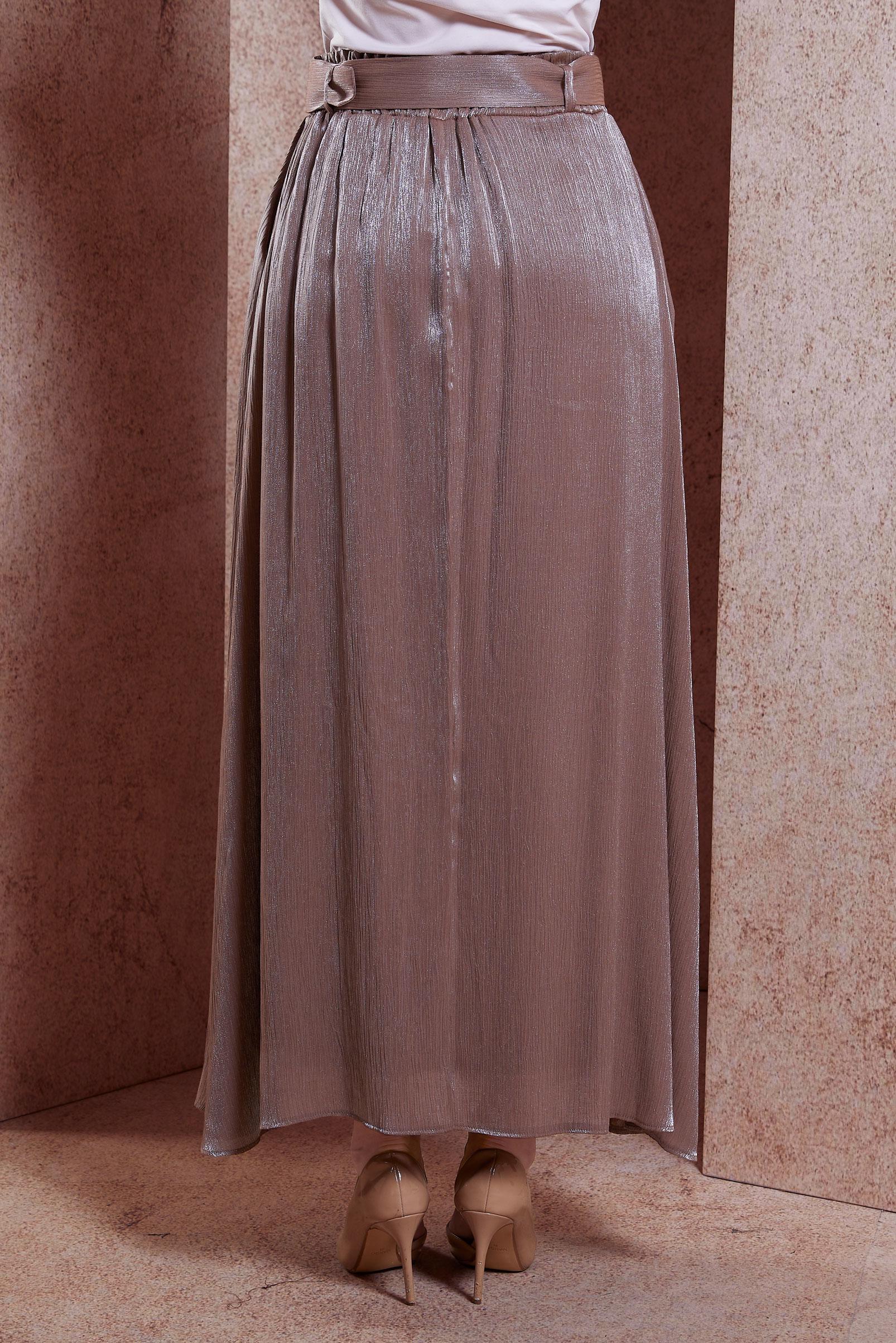 Tesettür giyim KAHVE KEMERLİ BÜRÜMCÜK ETEK 60564