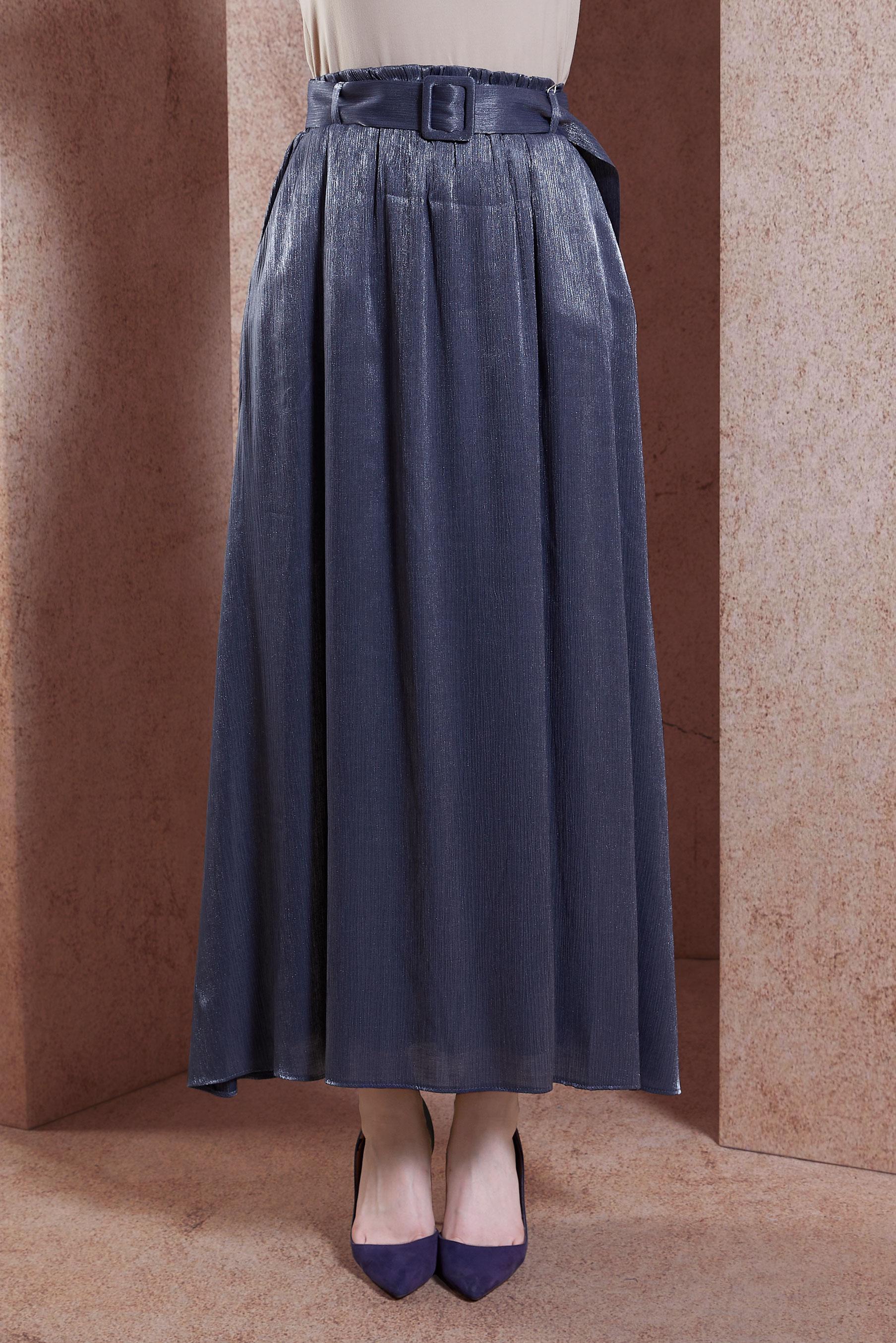 Tesettür giyim LACİVERT KEMERLİ BÜRÜMCÜK ETEK 60564