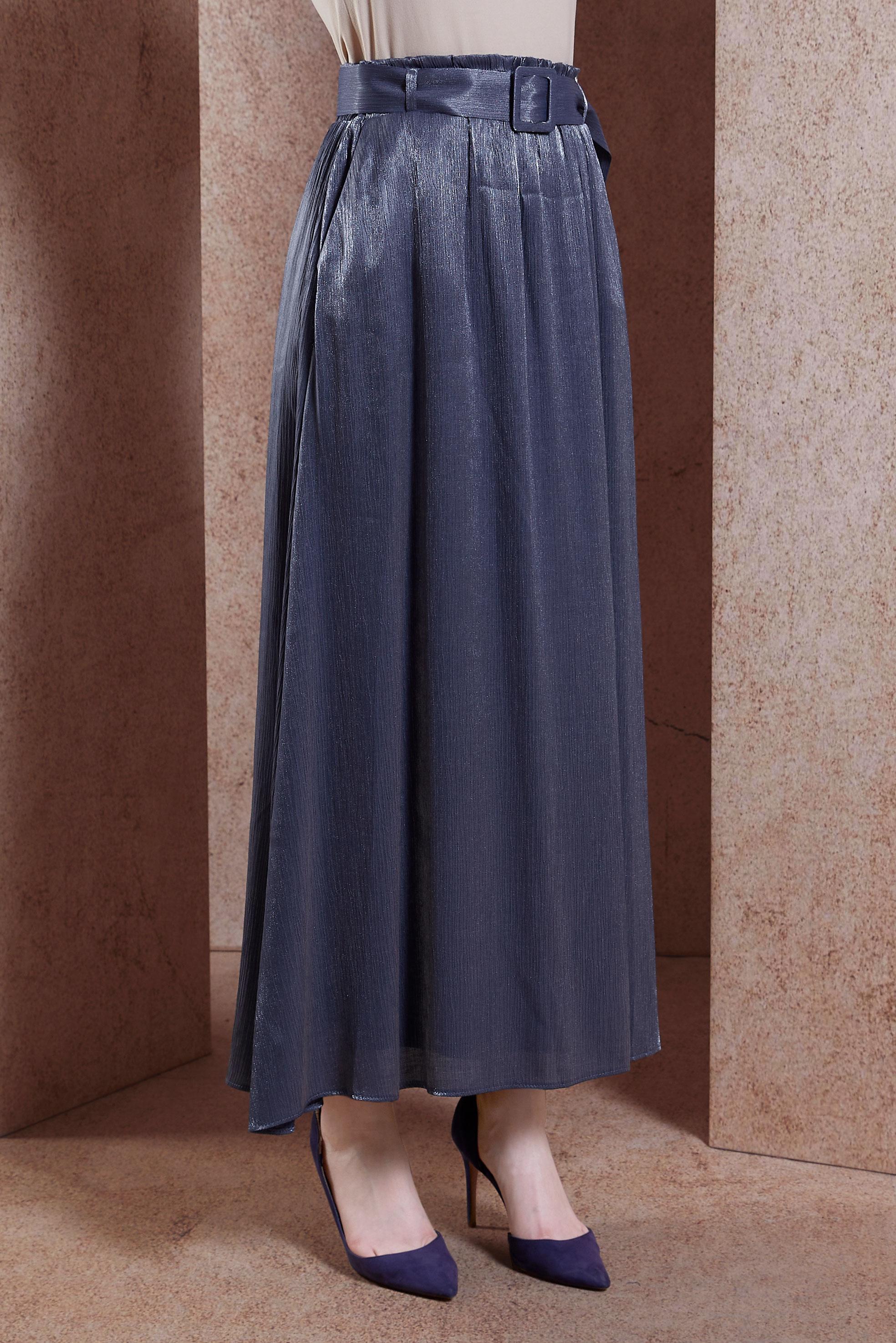 Tesettür giyim LACİVERT KEMERLİ BÜRÜMCÜK ETEK 60564