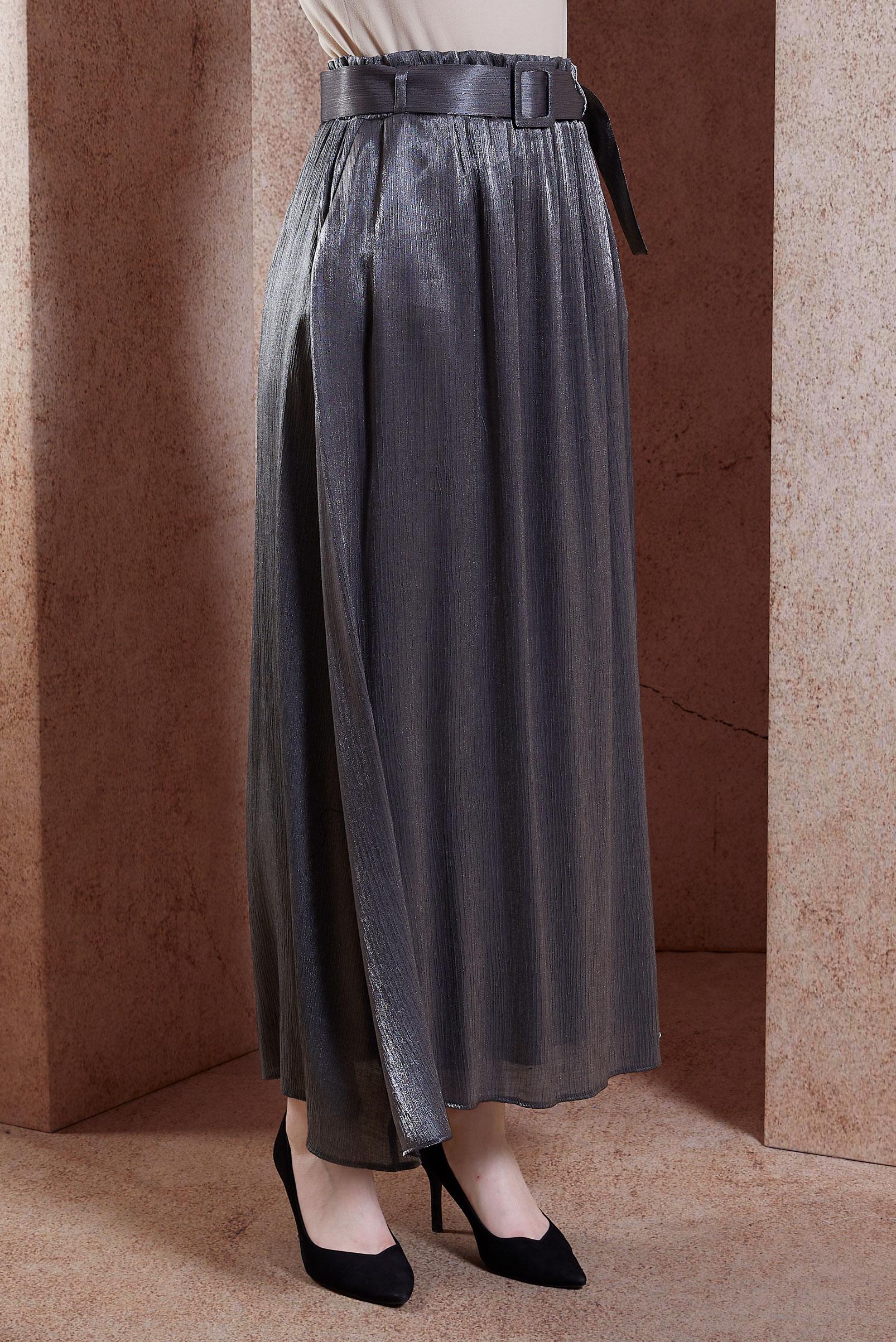 Tesettür giyim GRİ KEMERLİ BÜRÜMCÜK ETEK 60564