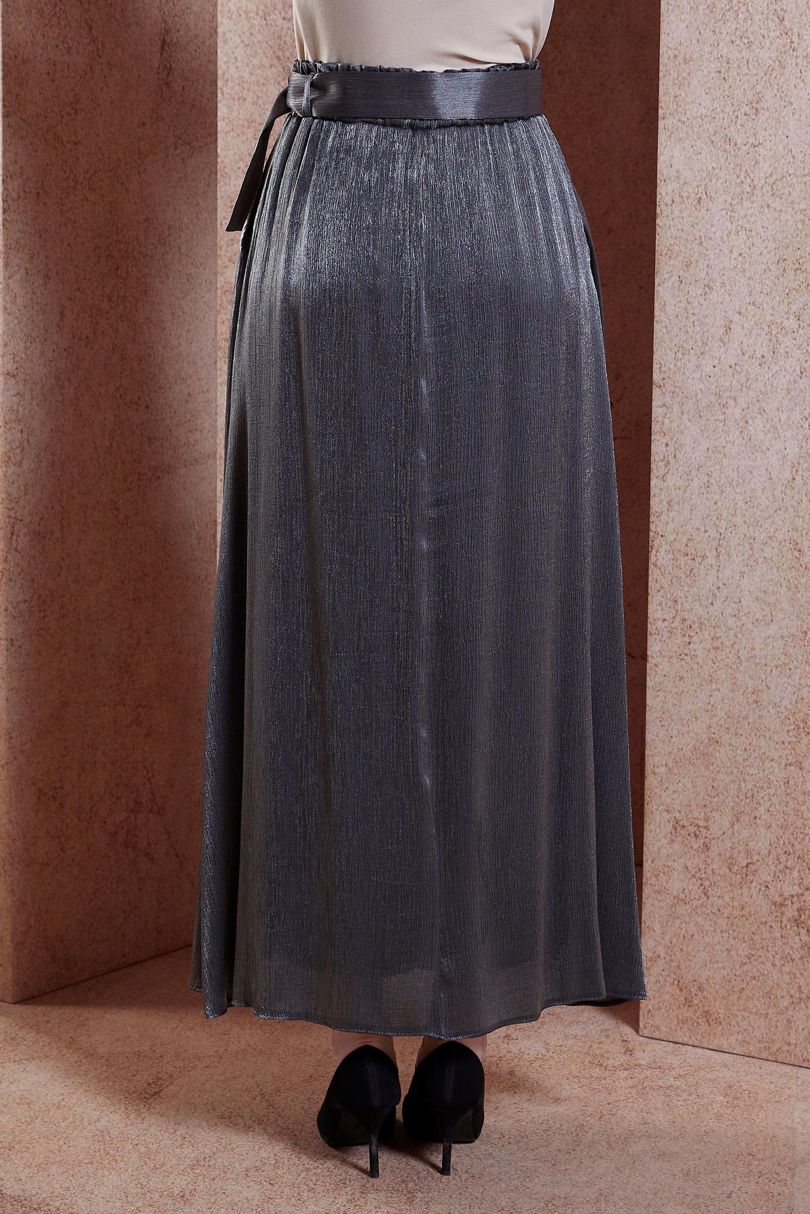 Tesettür giyim GRİ KEMERLİ BÜRÜMCÜK ETEK 60564