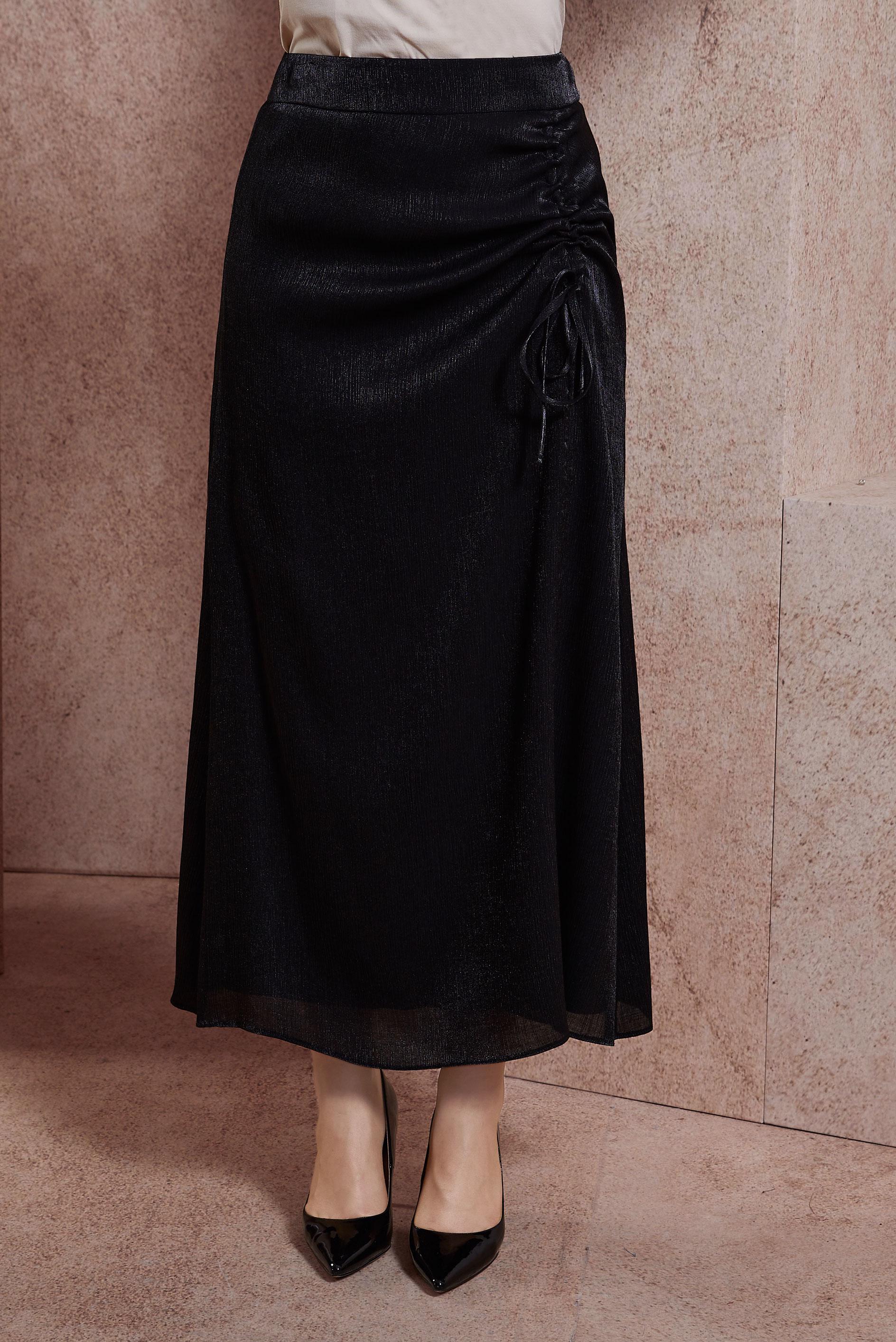 Tesettür giyim SİYAH SATEN DOKULU BÜRÜMCÜK ETEK 60565