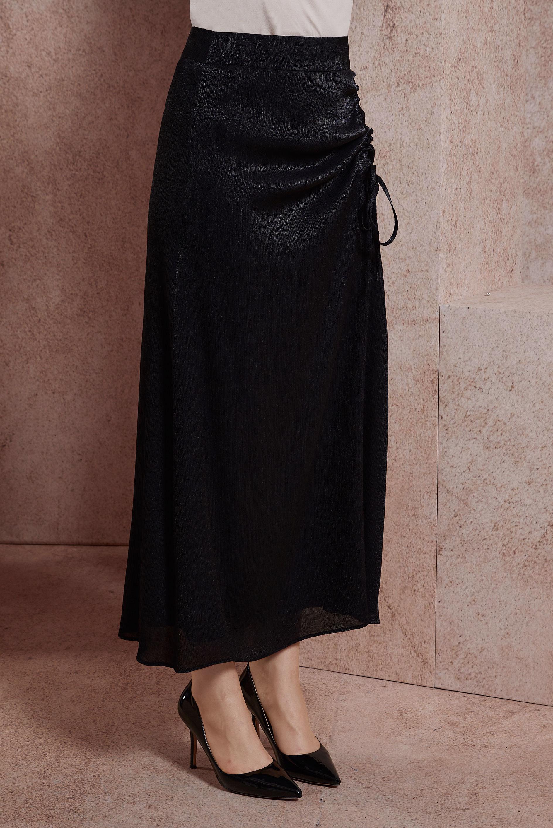 Tesettür giyim SİYAH SATEN DOKULU BÜRÜMCÜK ETEK 60565