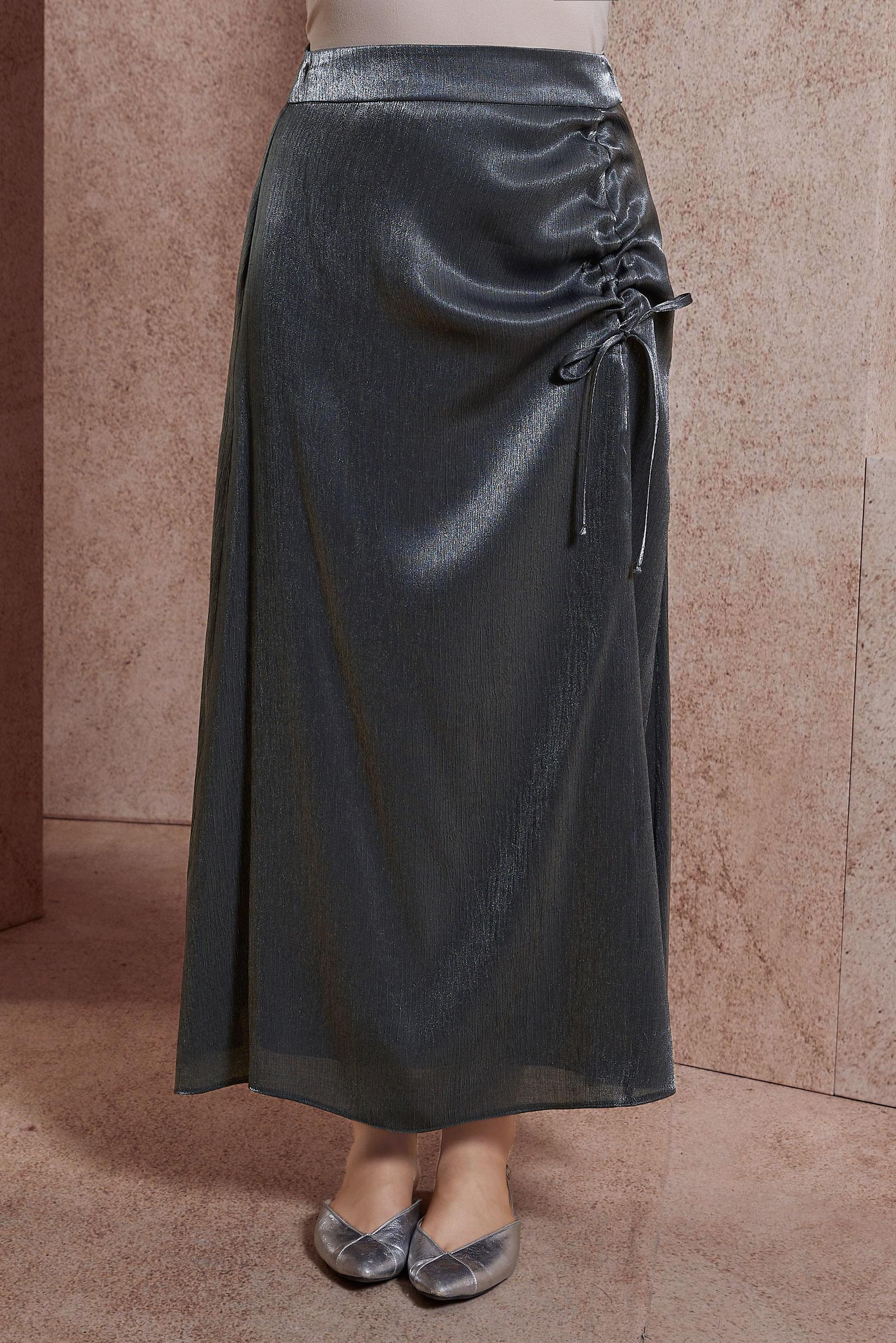 Tesettür giyim GRİ SATEN DOKULU BÜRÜMCÜK ETEK 60565