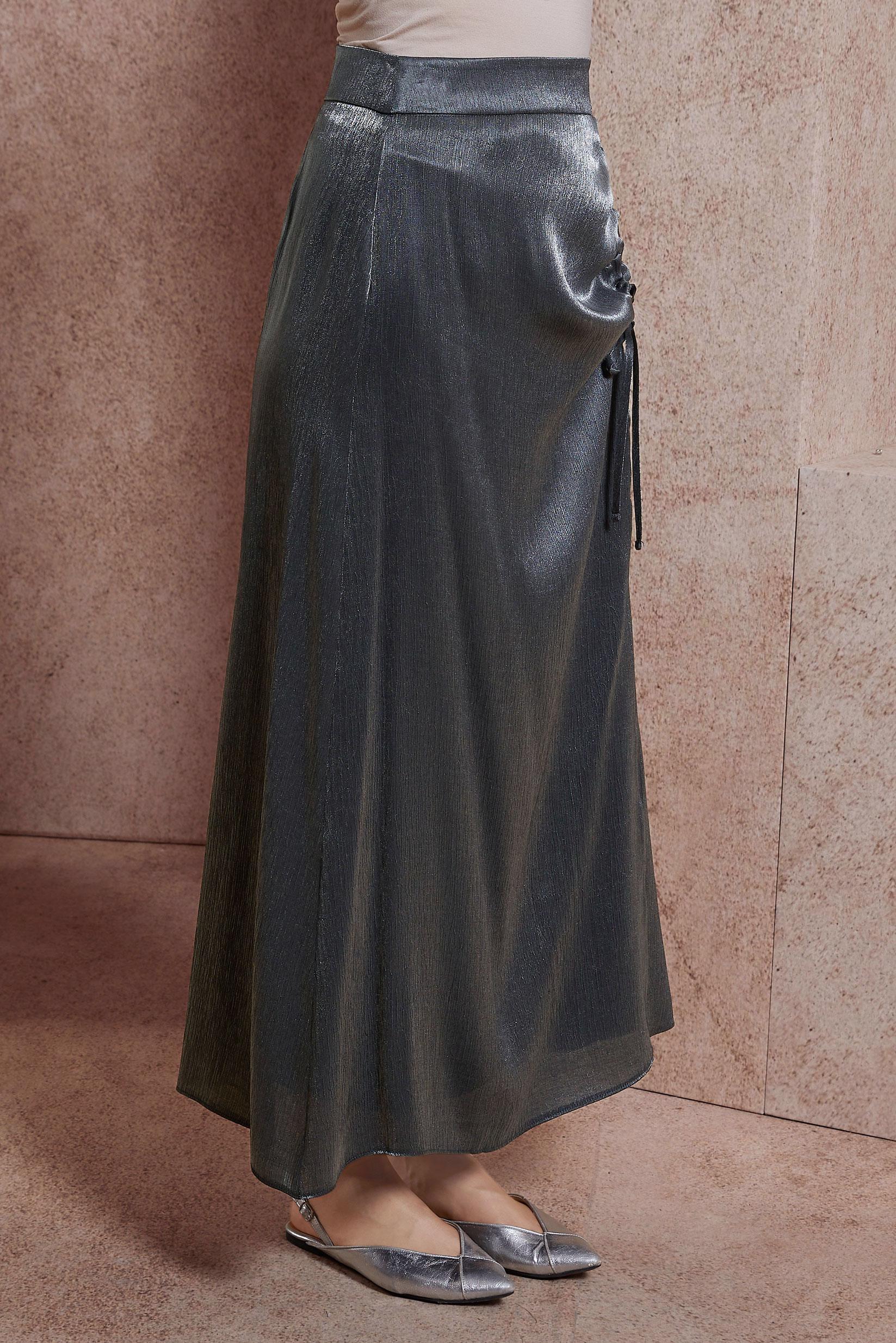 Tesettür giyim GRİ SATEN DOKULU BÜRÜMCÜK ETEK 60565