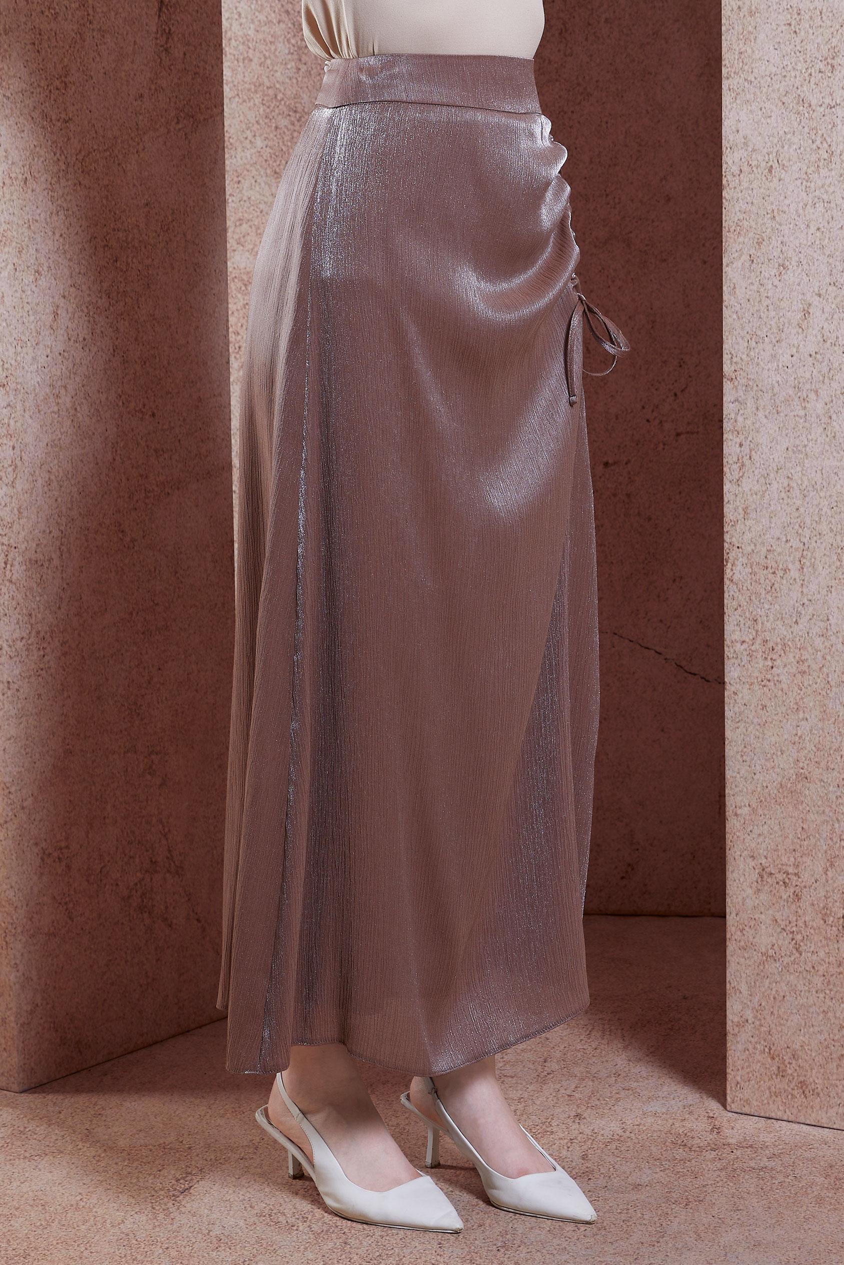 Tesettür giyim KAHVE SATEN DOKULU BÜRÜMCÜK ETEK 60565