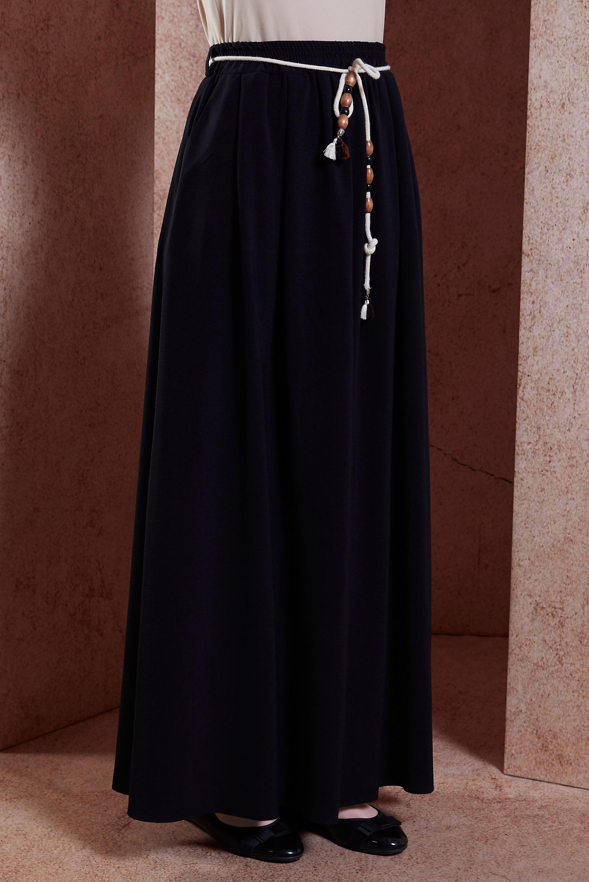 Tesettür giyim SİYAH BELİ LASTİKLİ ETEK 60566