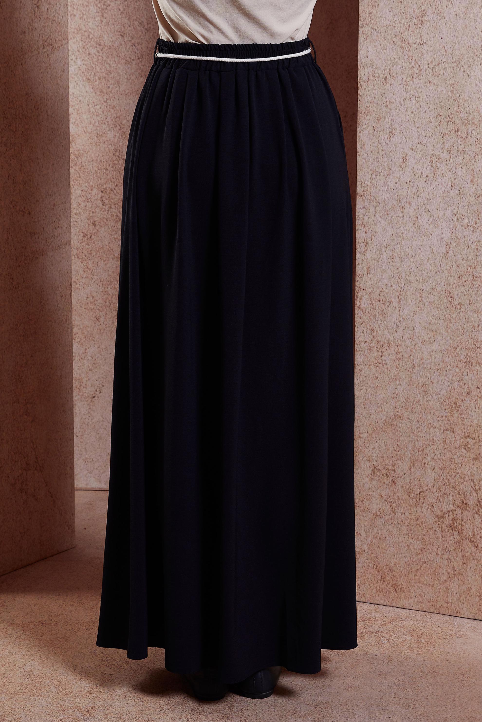 Tesettür giyim SİYAH BELİ LASTİKLİ ETEK 60566