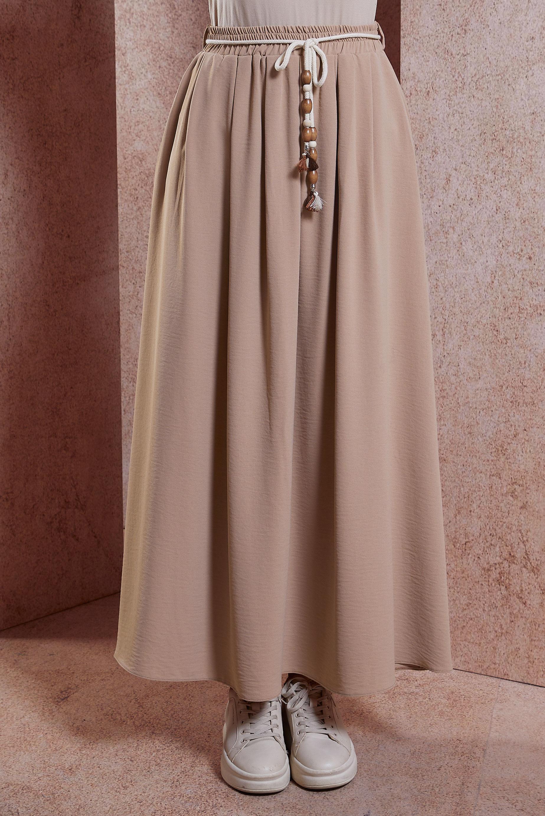 Tesettür giyim TABA BELİ LASTİKLİ ETEK 60566