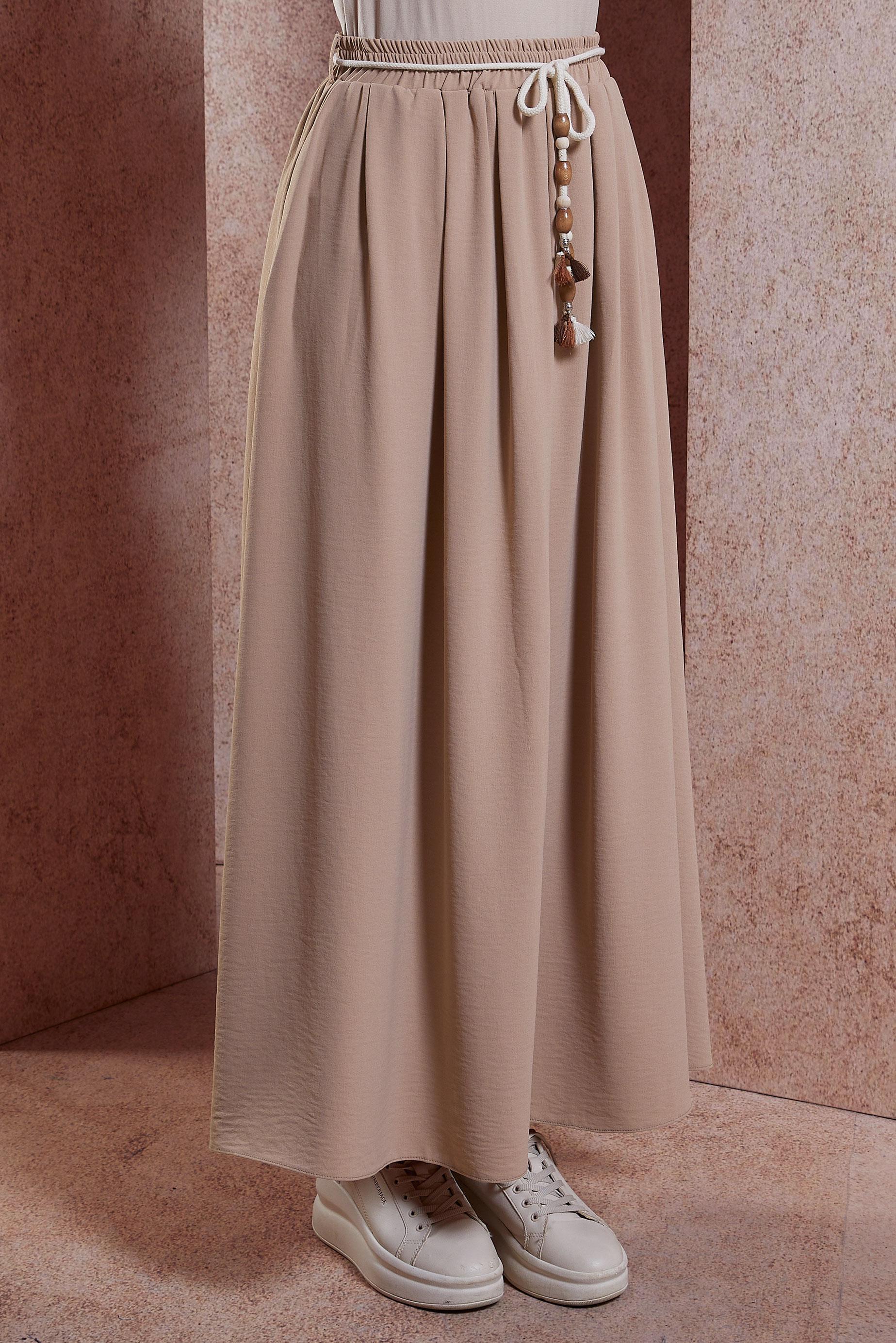 Tesettür giyim TABA BELİ LASTİKLİ ETEK 60566