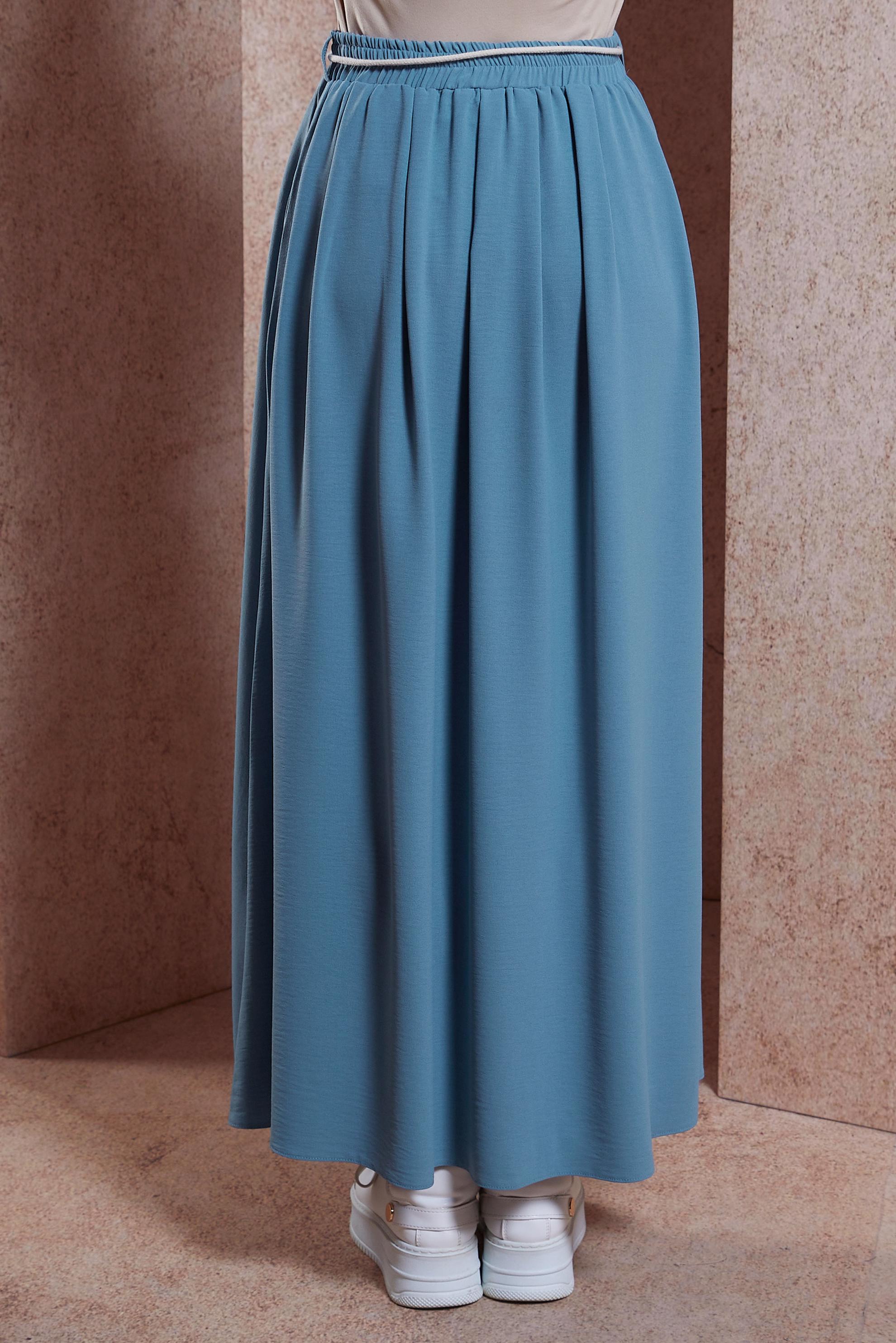 Tesettür giyim MAVİ BELİ LASTİKLİ ETEK 60566