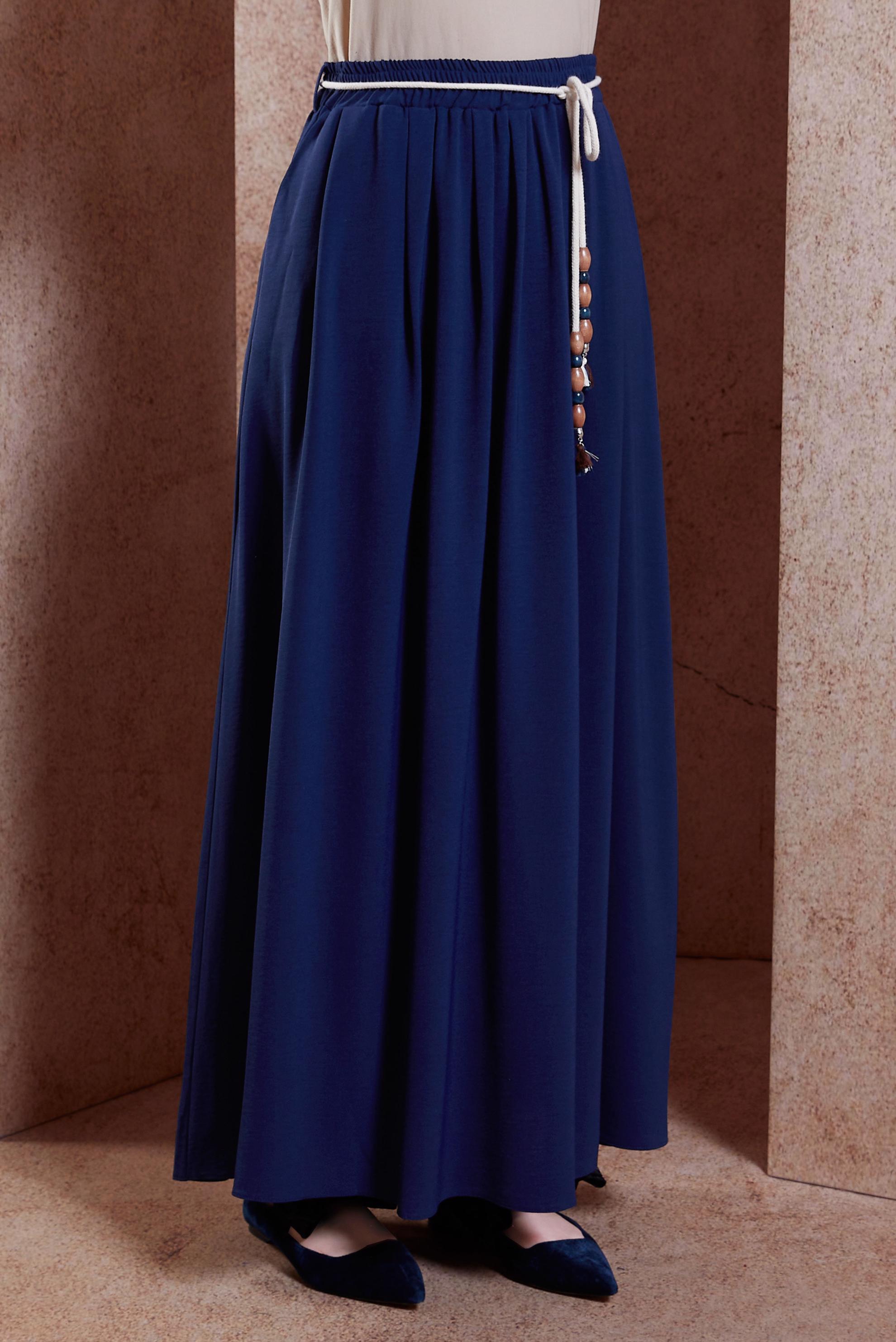 Tesettür giyim LACİVERT BELİ LASTİKLİ ETEK 60566