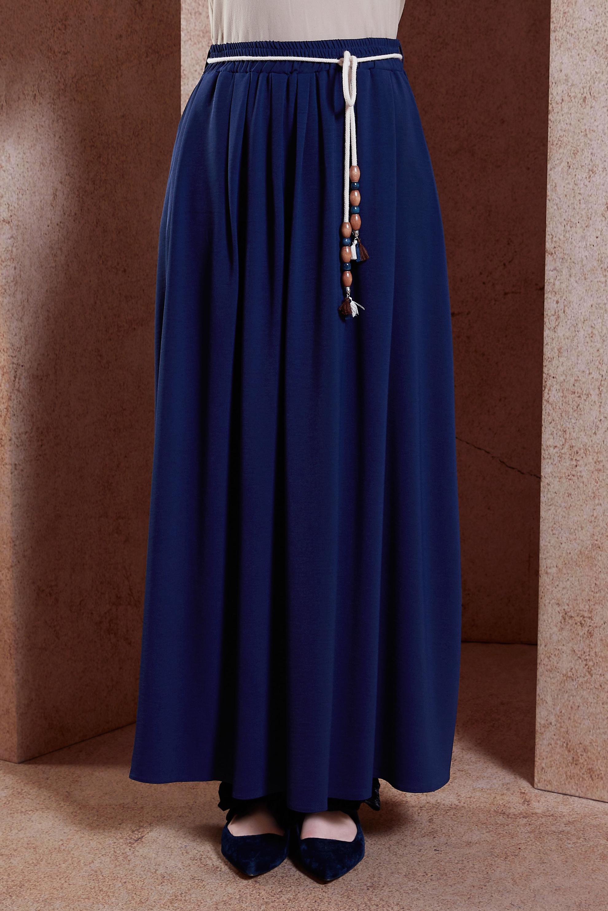 Tesettür giyim LACİVERT BELİ LASTİKLİ ETEK 60566