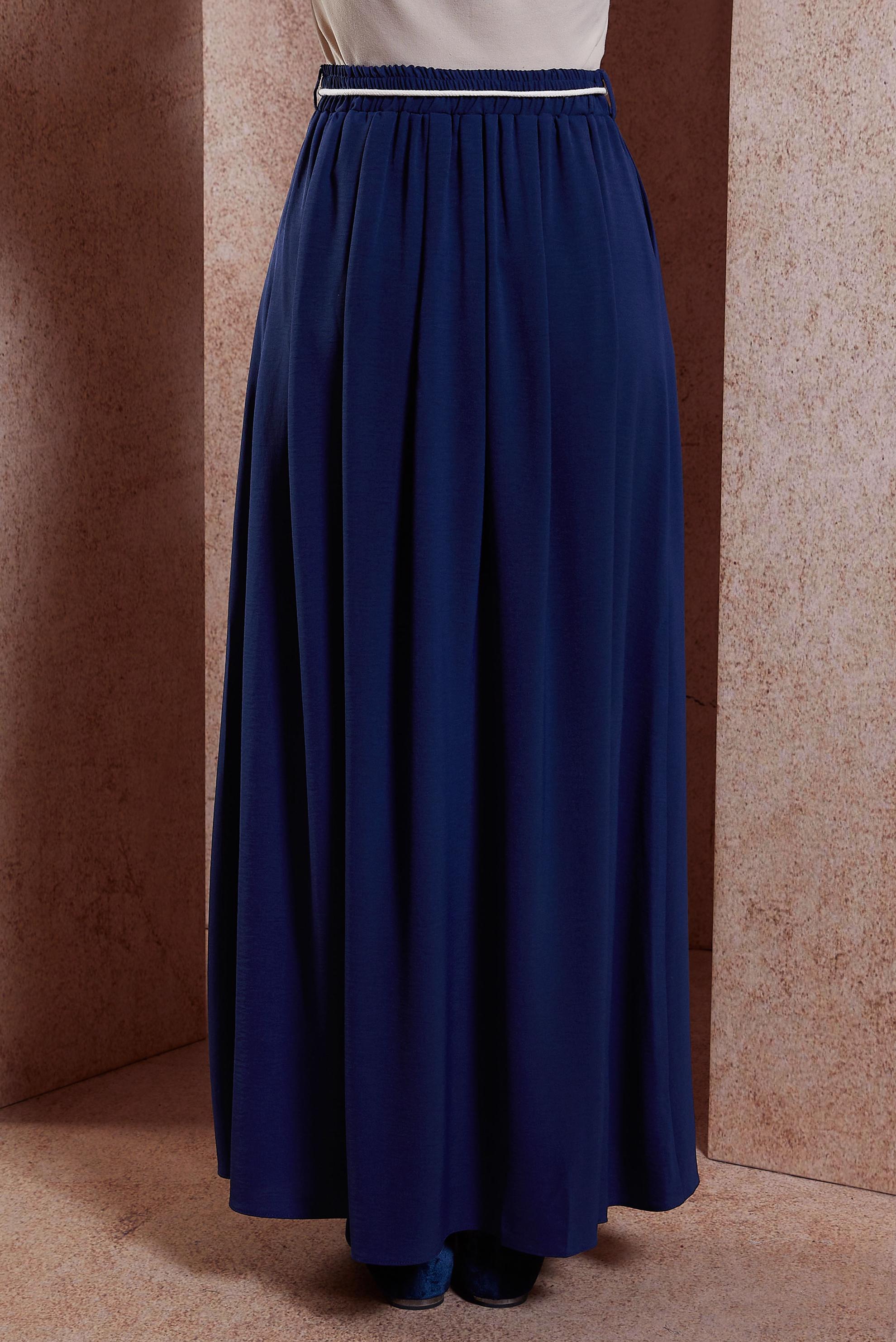 Tesettür giyim LACİVERT BELİ LASTİKLİ ETEK 60566