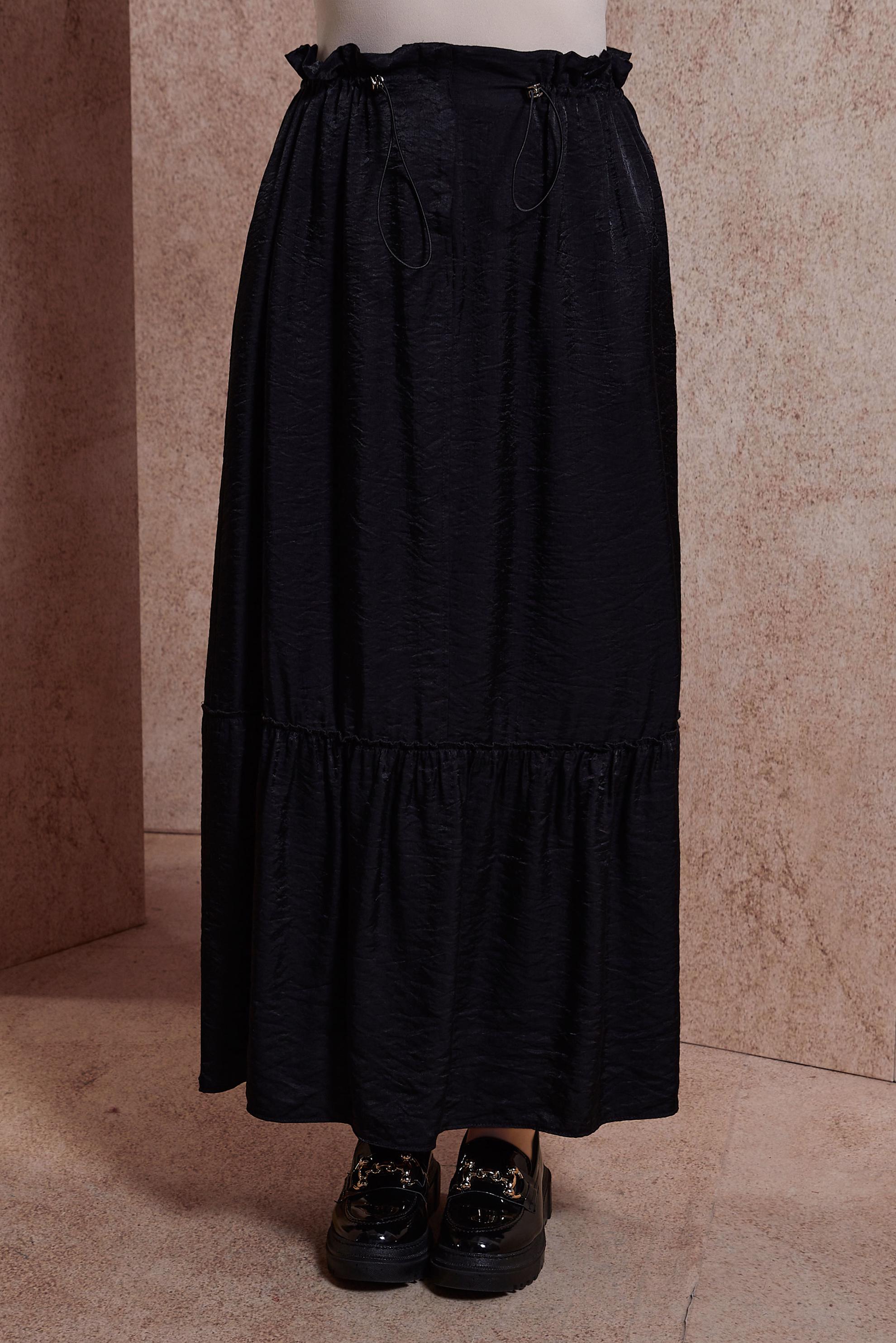 Tesettür giyim SİYAH PARLAK KUMAŞ ETEK 60567