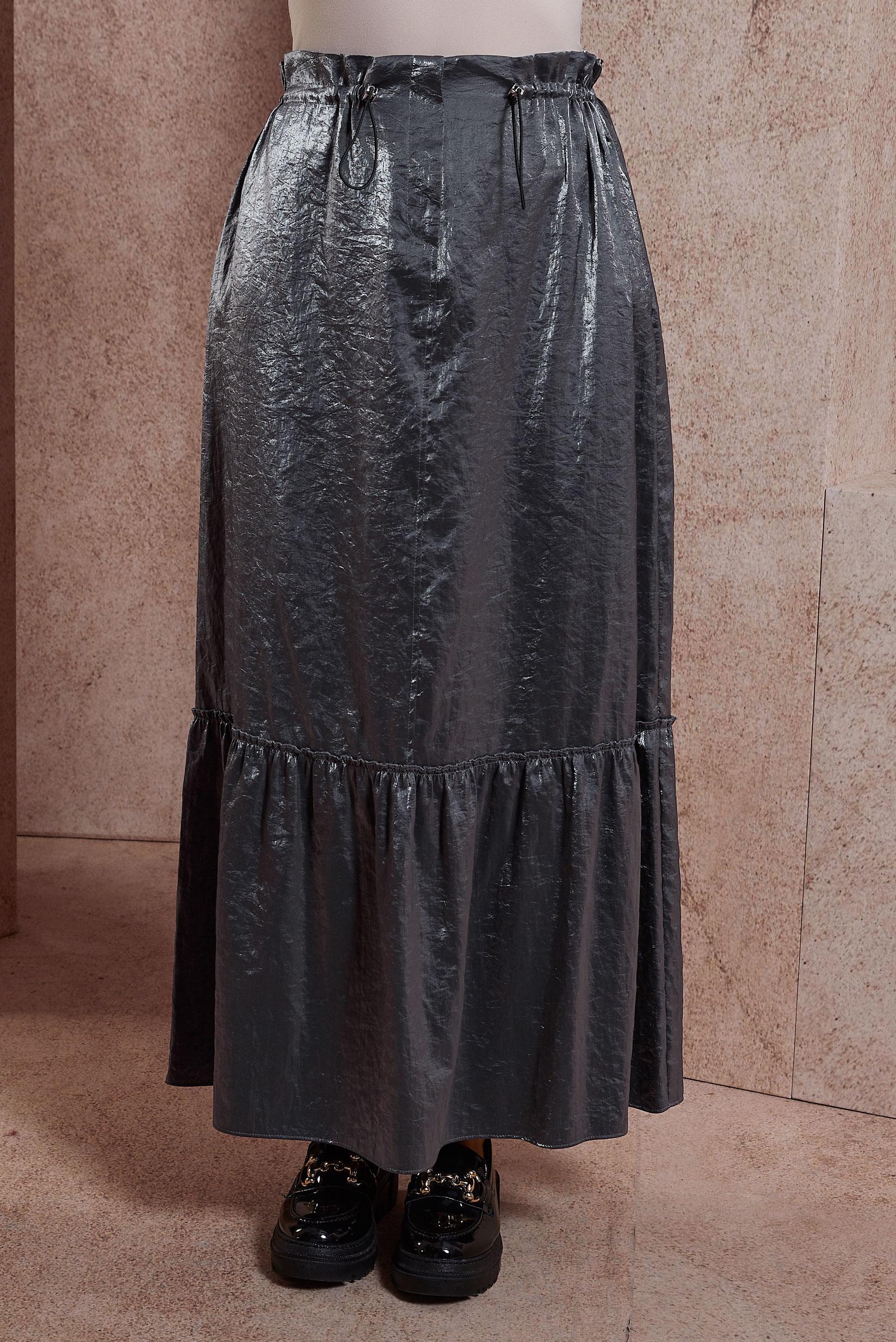 Tesettür giyim GRİ PARLAK KUMAŞ ETEK 60567