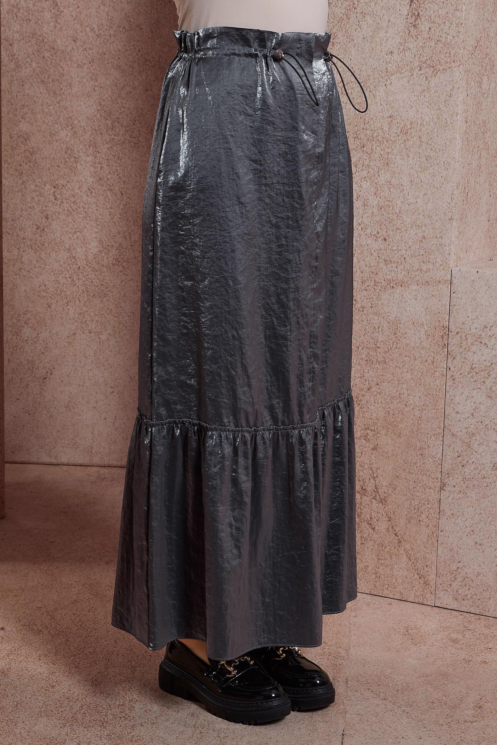 Tesettür giyim GRİ PARLAK KUMAŞ ETEK 60567