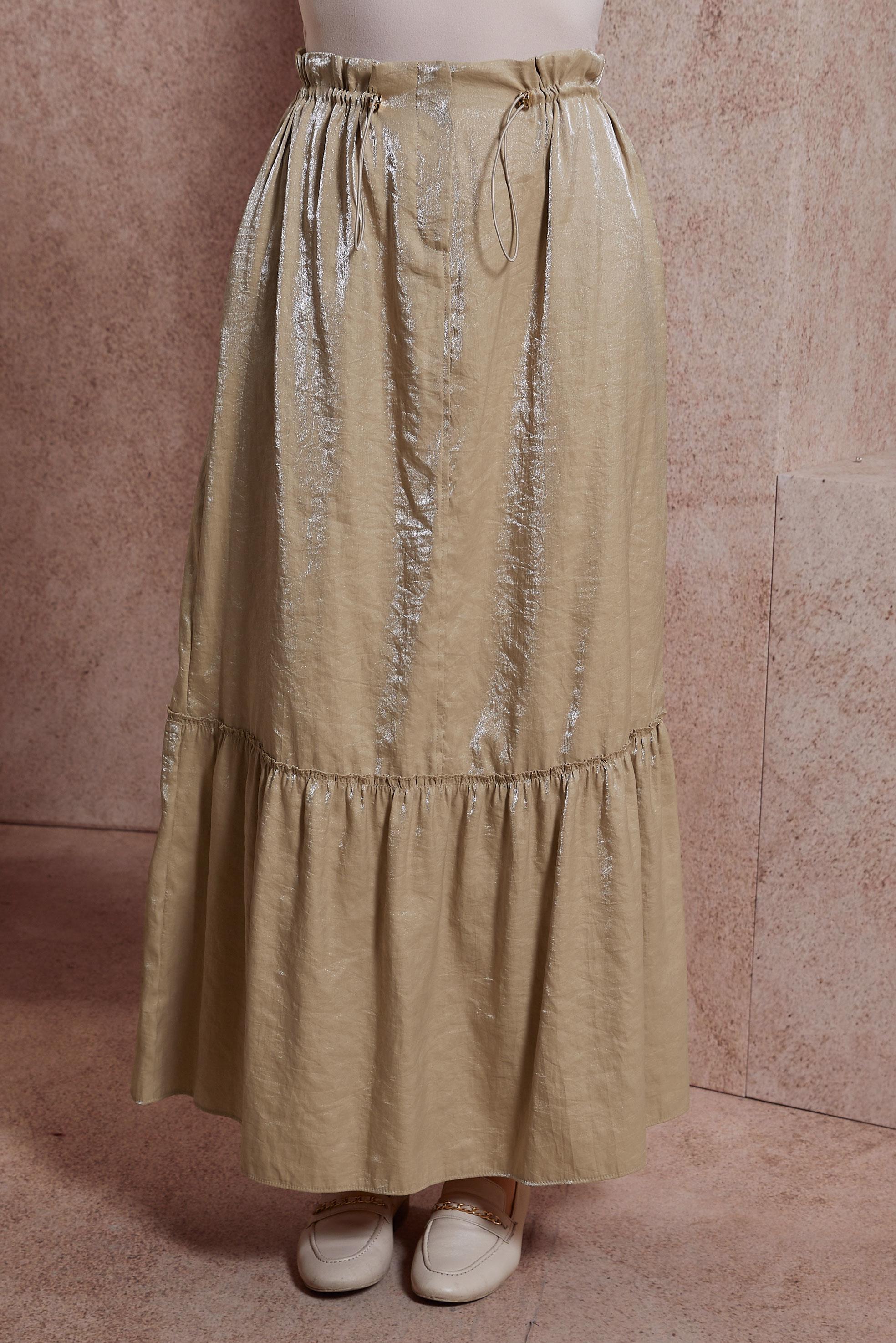 Tesettür giyim KAHVE PARLAK KUMAŞ ETEK 60567