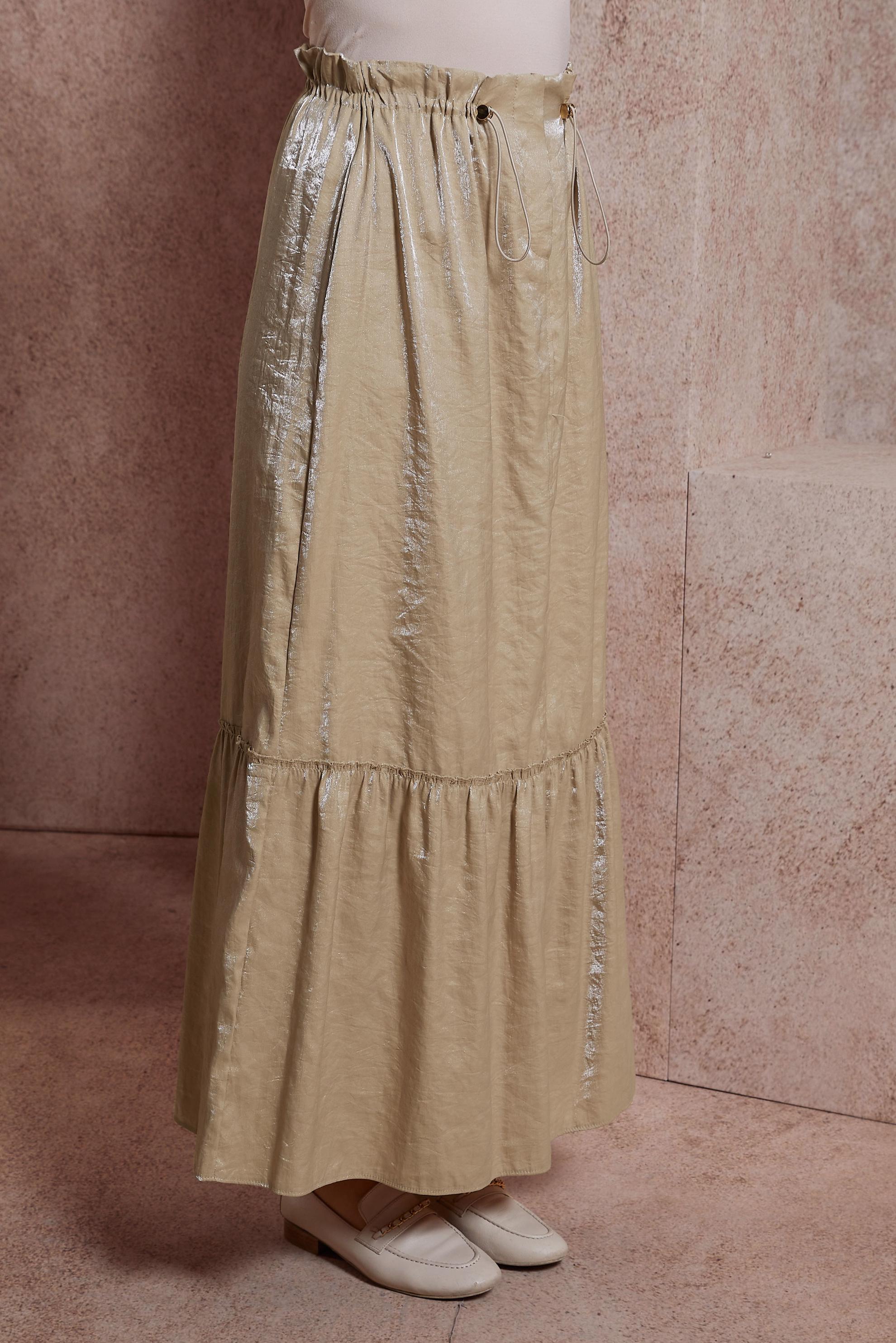 Tesettür giyim KAHVE PARLAK KUMAŞ ETEK 60567