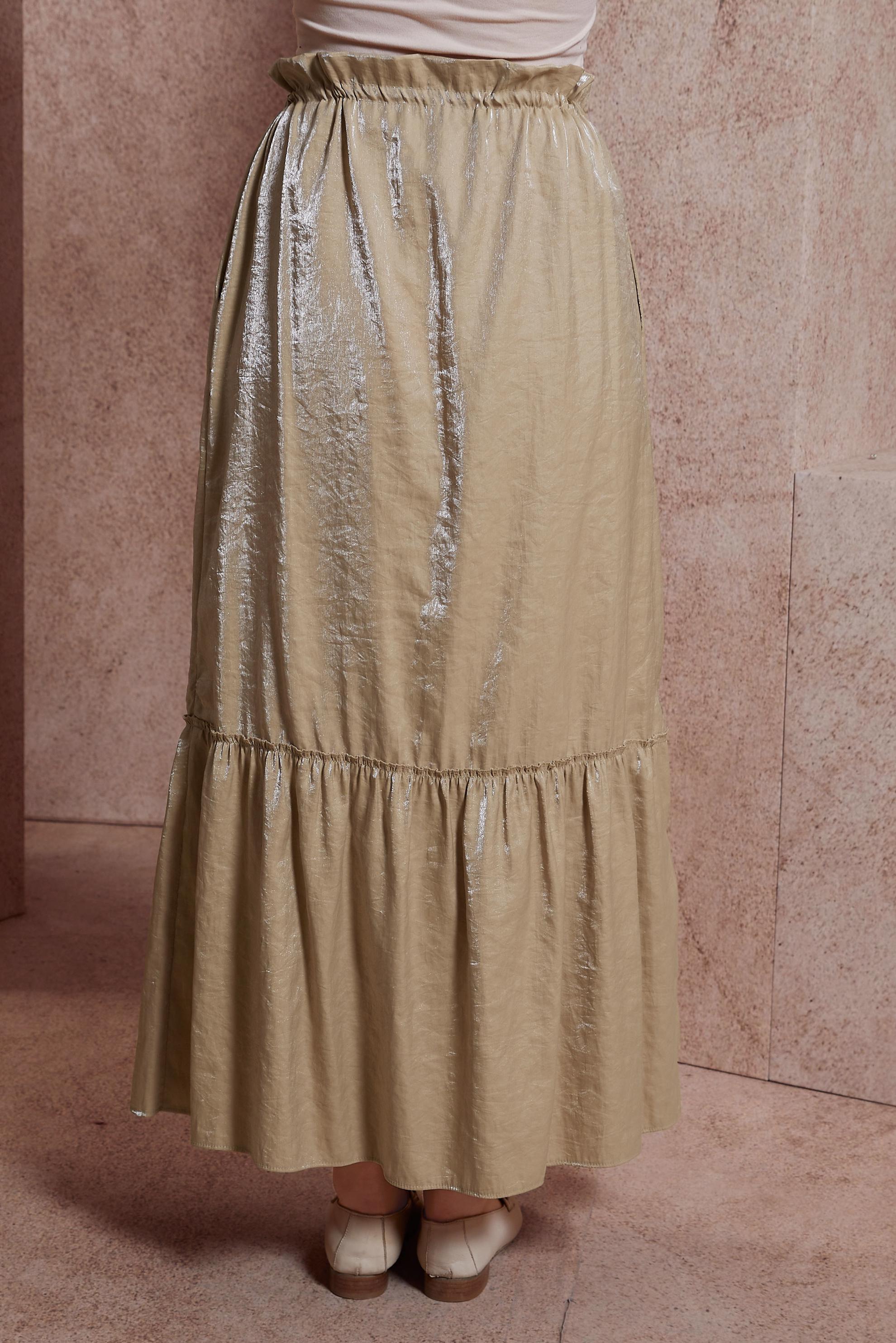 Tesettür giyim KAHVE PARLAK KUMAŞ ETEK 60567