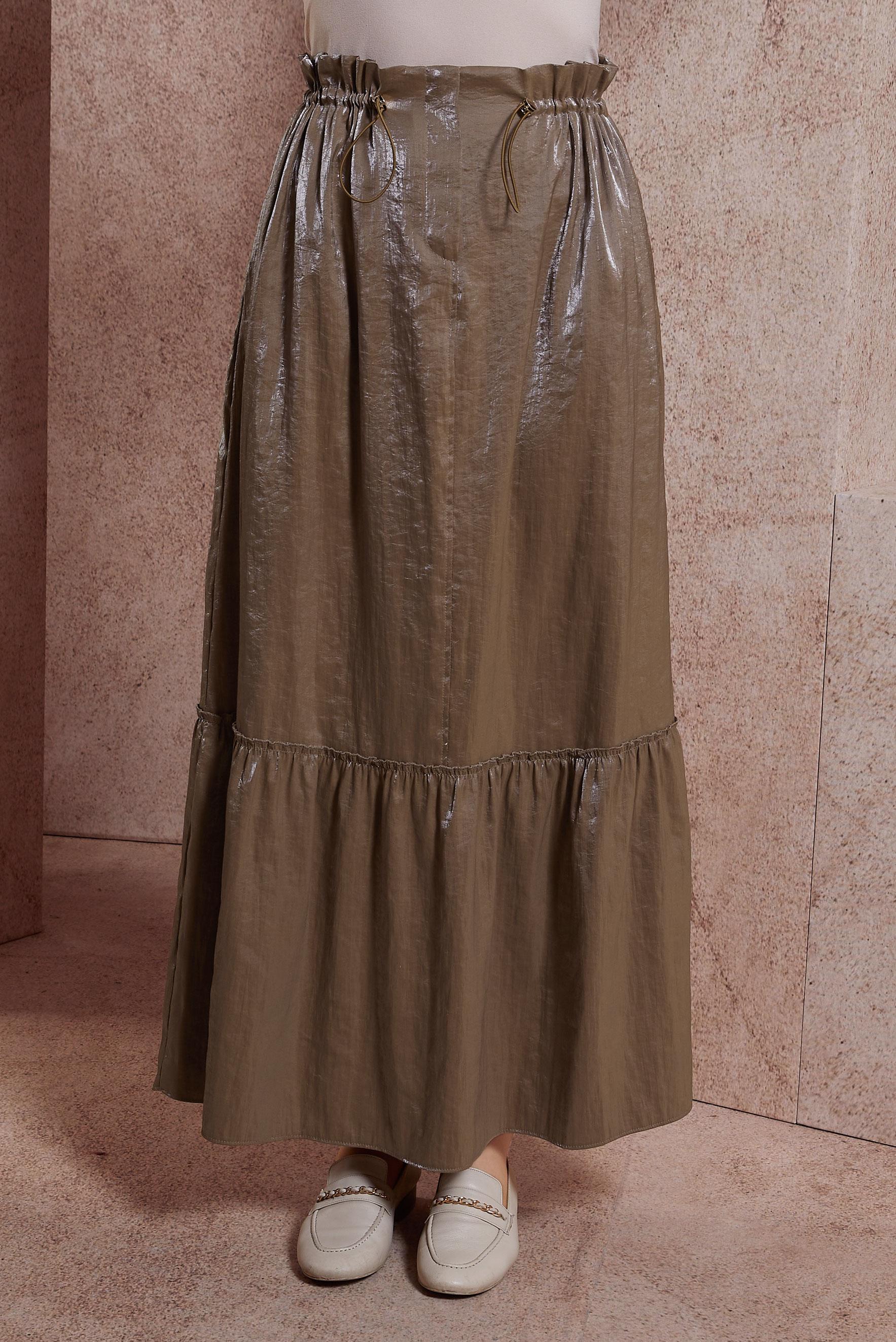 Tesettür giyim KAHVE PARLAK KUMAŞ ETEK 60567