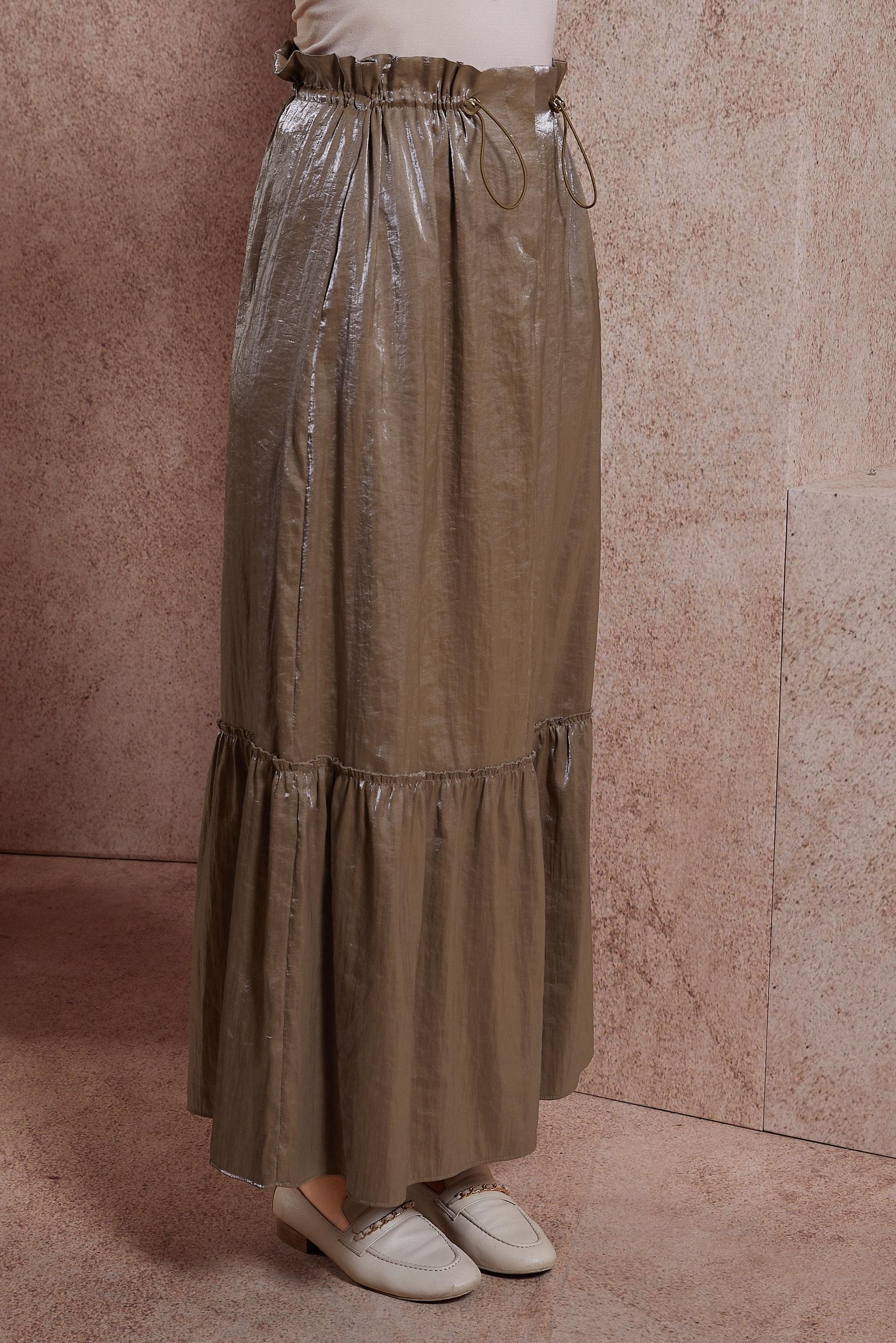 Tesettür giyim KAHVE PARLAK KUMAŞ ETEK 60567