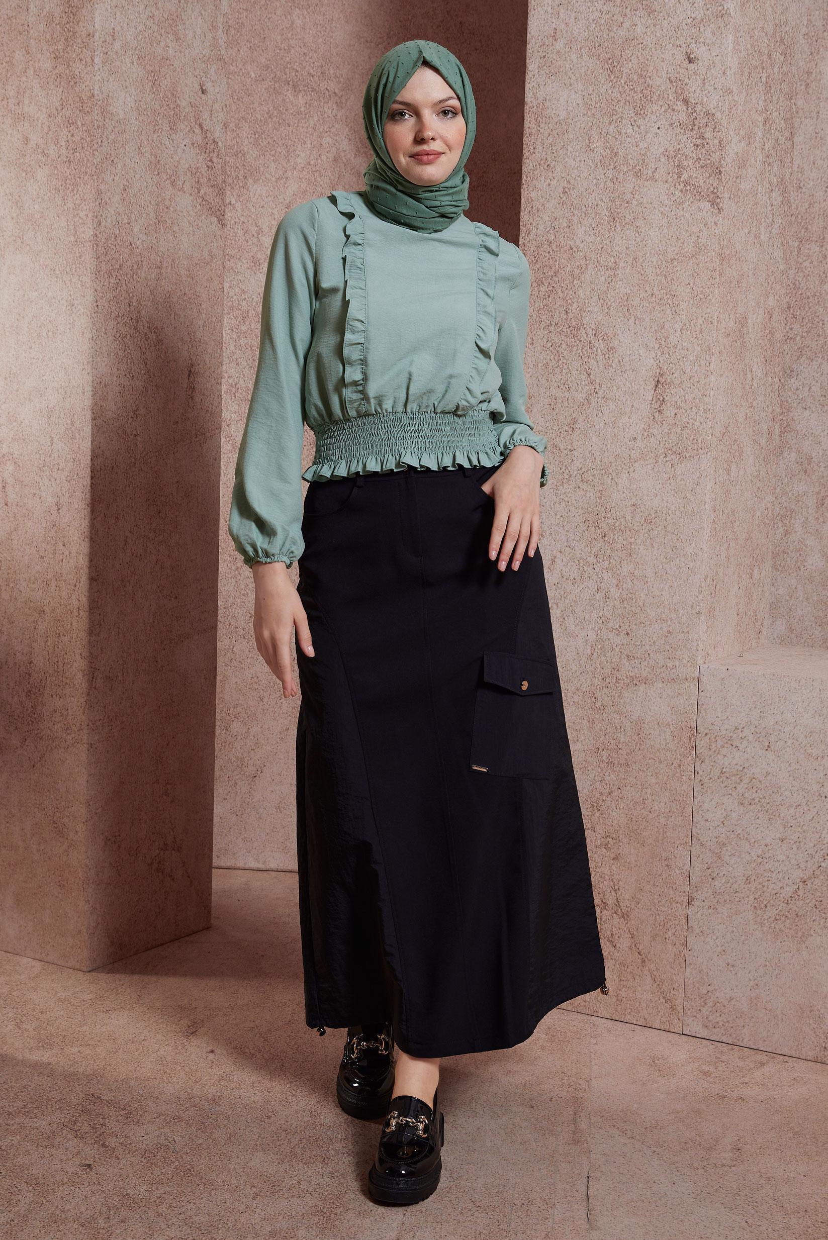 Tesettür giyim SİYAH CEP DETAYLI ETEK 60568