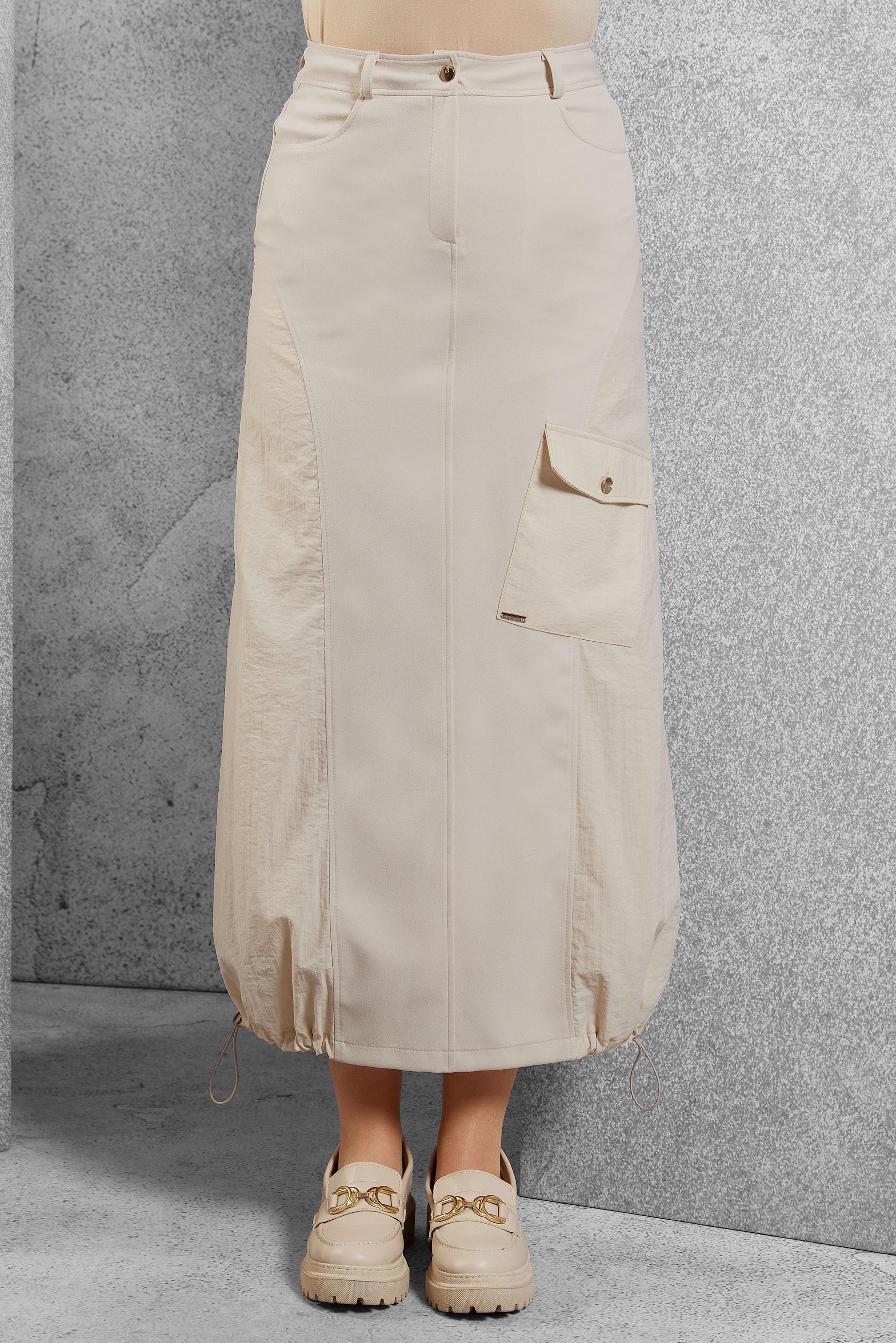 Tesettür giyim EKRU CEP DETAYLI ETEK 60568