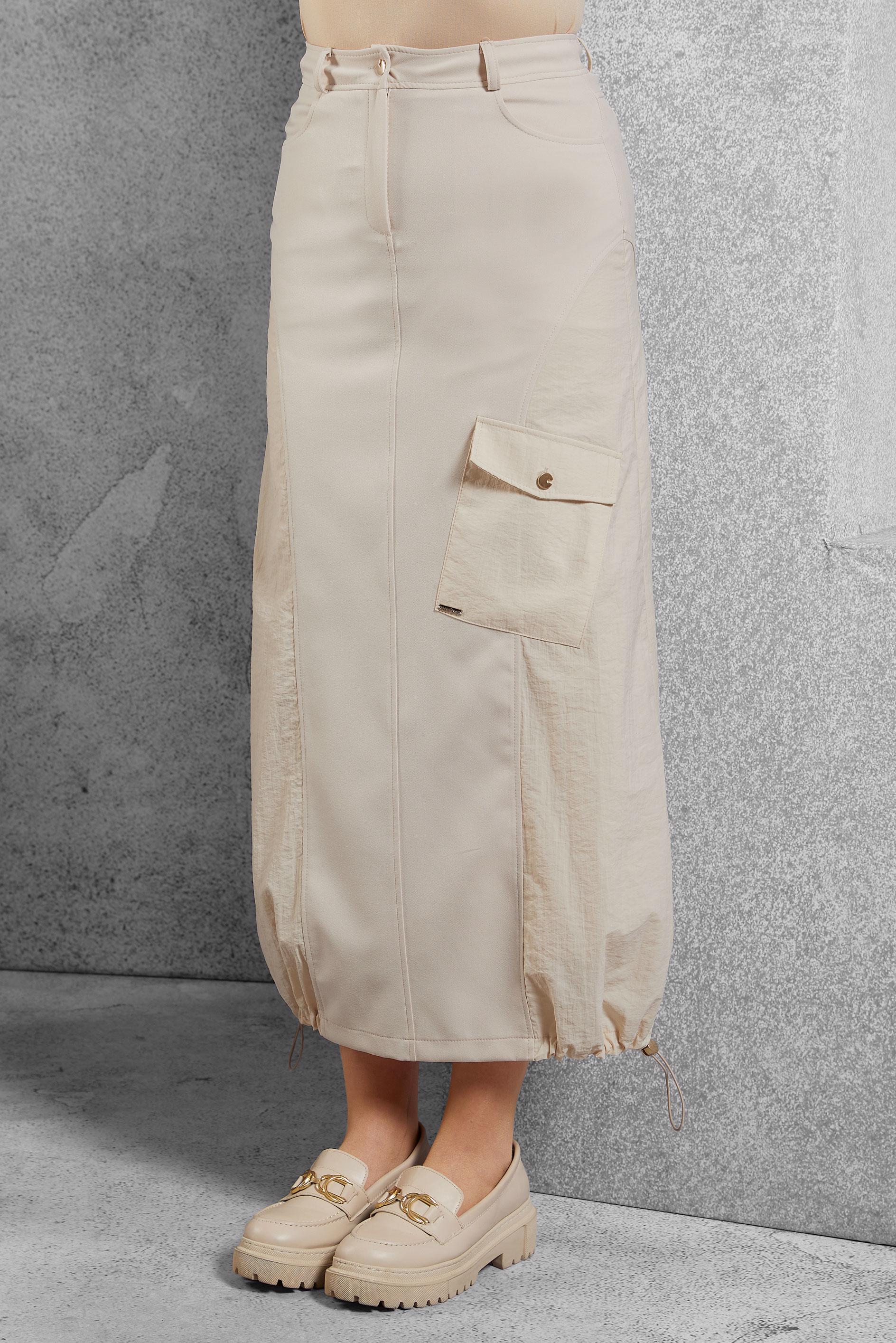 Tesettür giyim EKRU CEP DETAYLI ETEK 60568