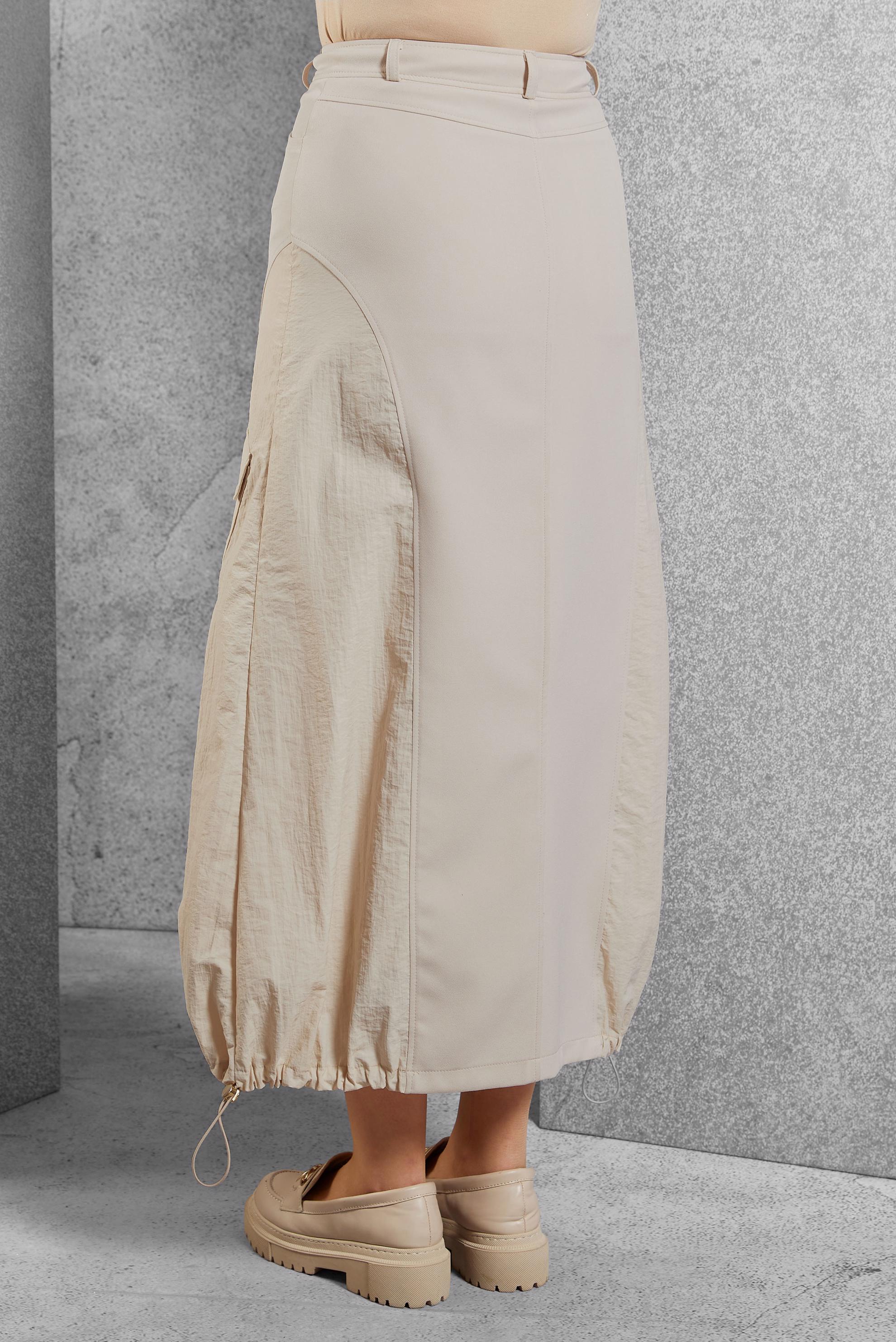 Tesettür giyim EKRU CEP DETAYLI ETEK 60568