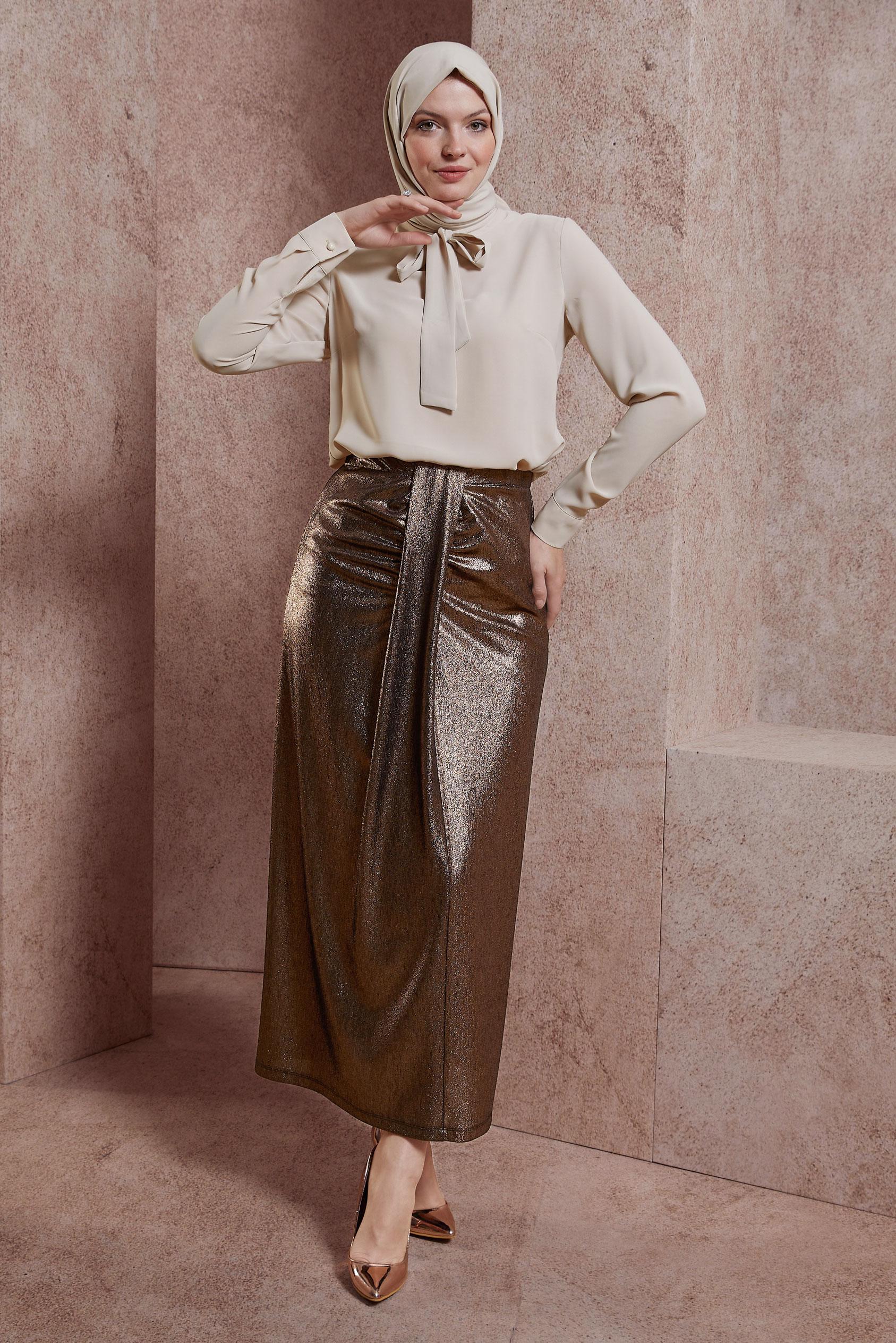 Tesettür giyim SİYAH SİMLİ ÖRME KUMAŞ ETEK 60569