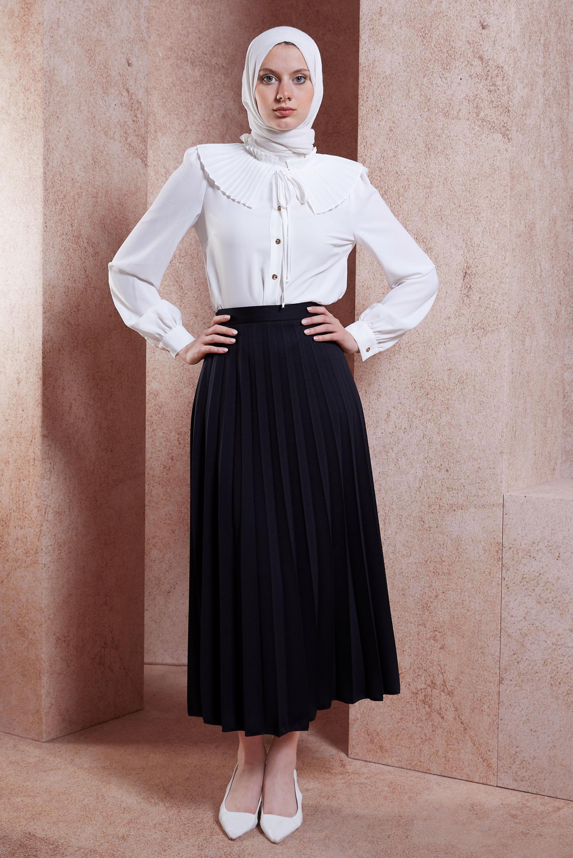 Tesettür giyim SİYAH PİLİSELİ ETEK 60572