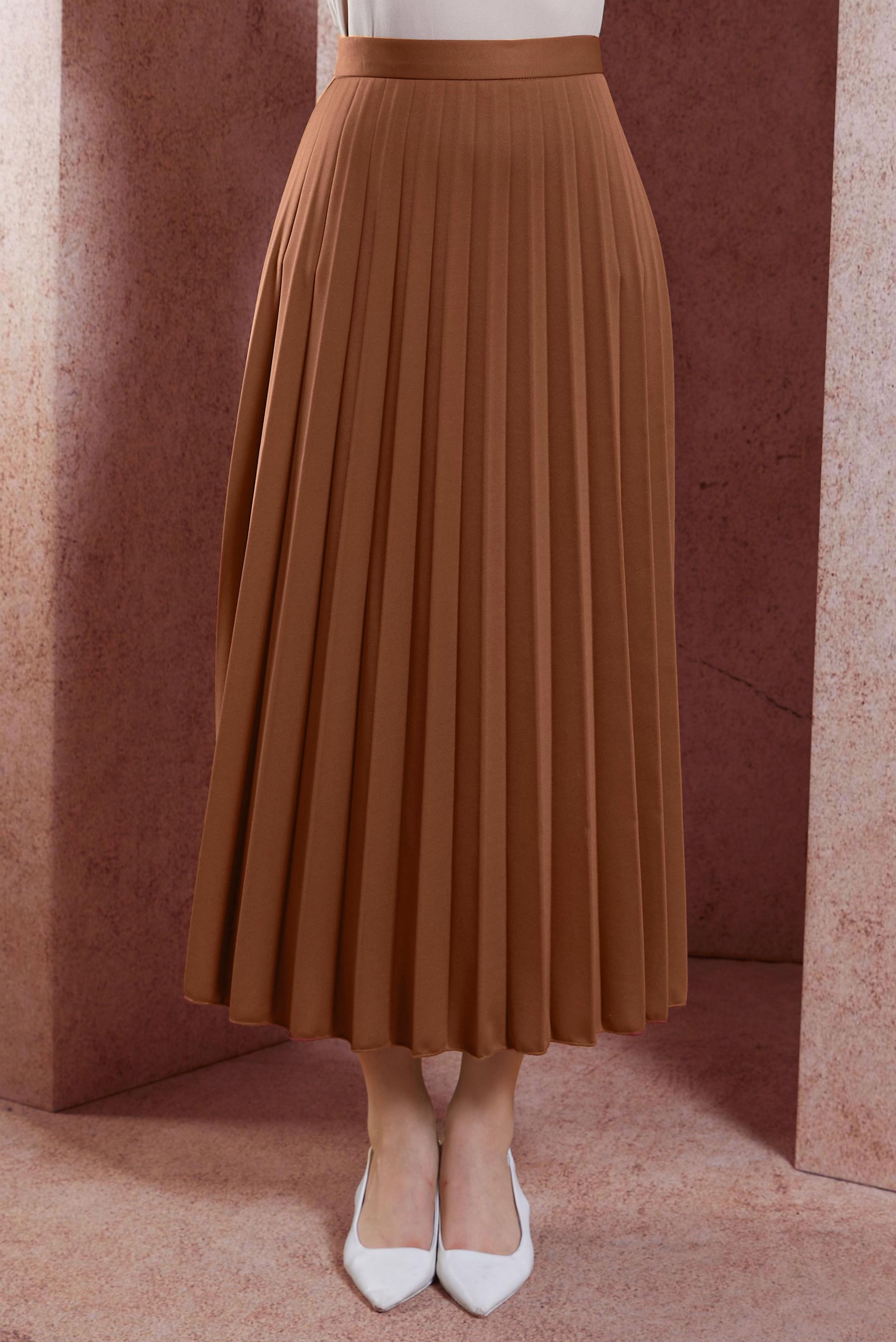 Tesettür giyim TABA PİLİSELİ ETEK 60572