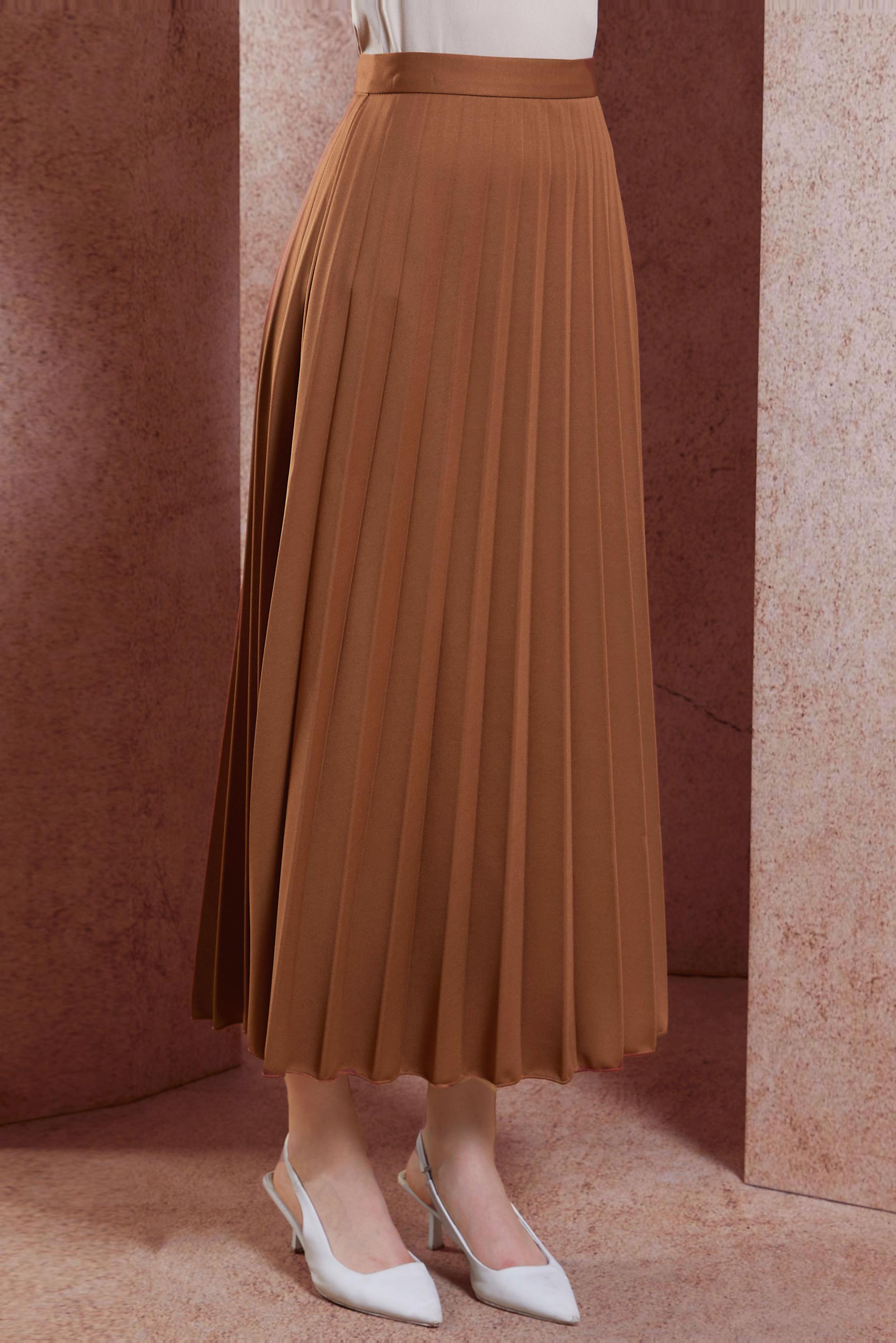 Tesettür giyim TABA PİLİSELİ ETEK 60572